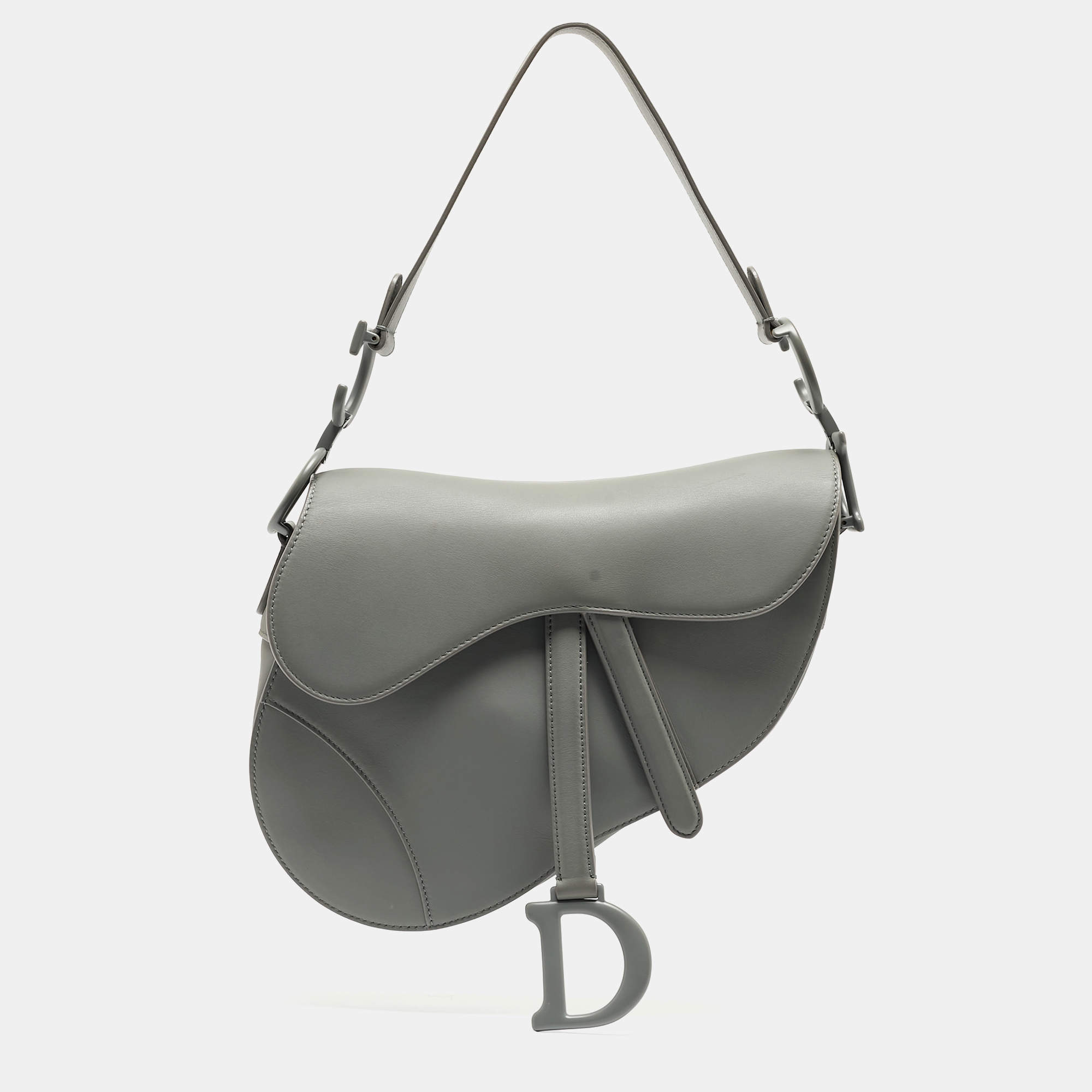 Dior Grey Ultra Matte Leather Saddle Shoulder Bag