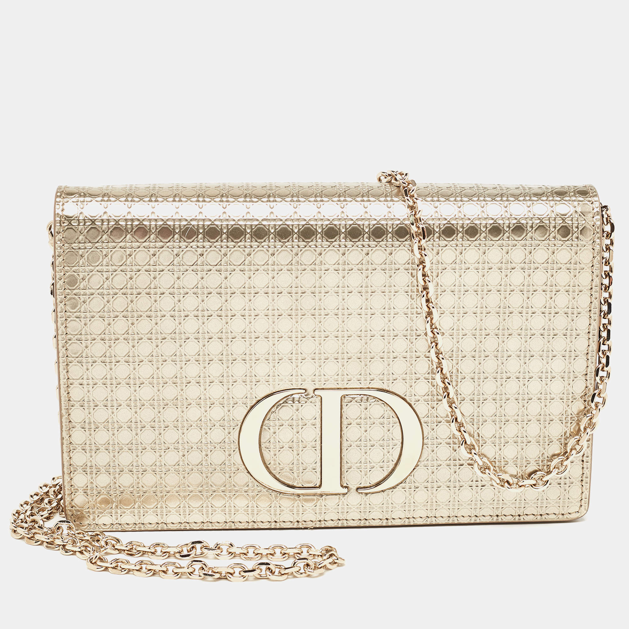 Pre Owned Dior Gold Micro Cannage Patent Leather 2in1 30 Montaigne Pouch Chain Bag