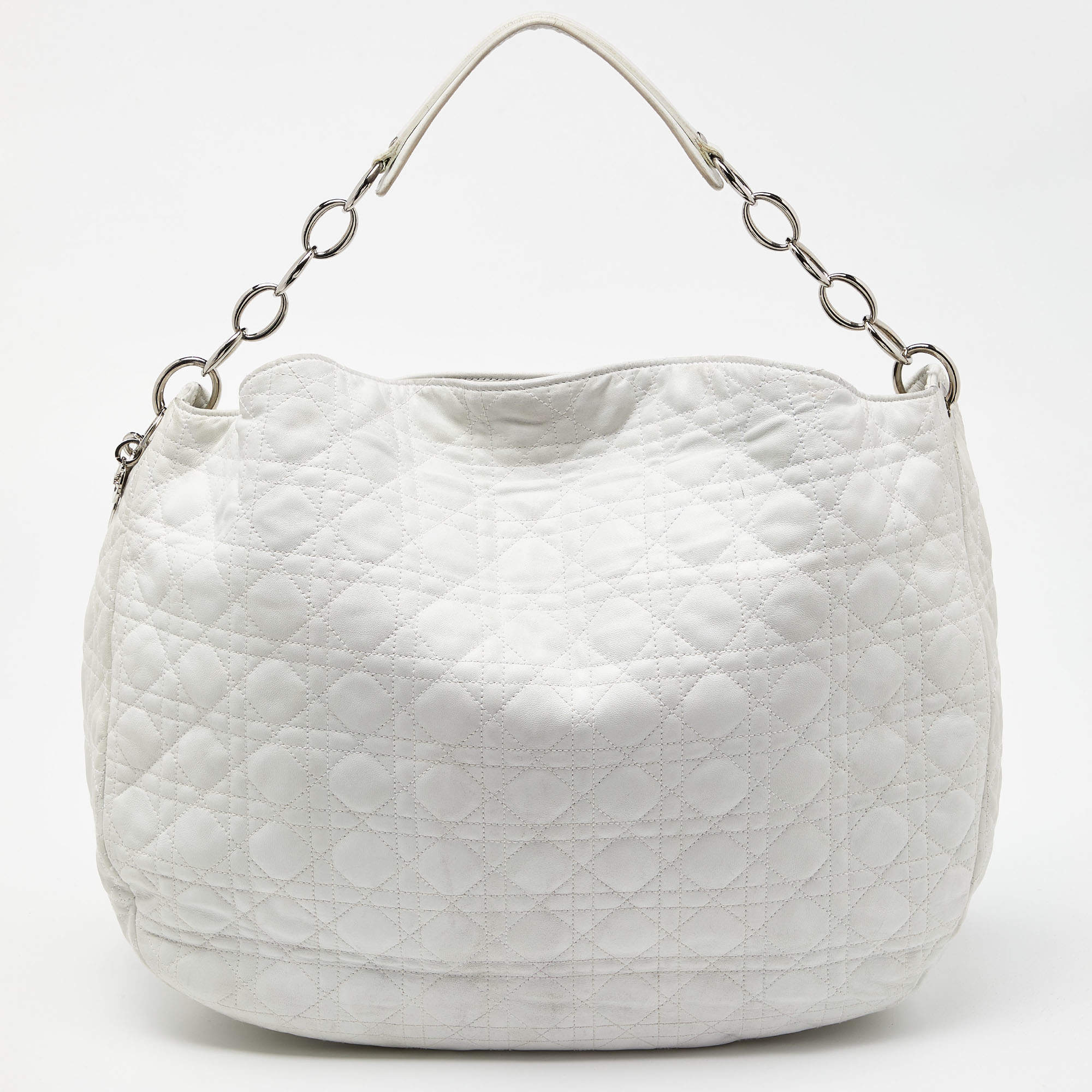 Pre Owned Dior White Cannage Leather Vingate Charm Hobo