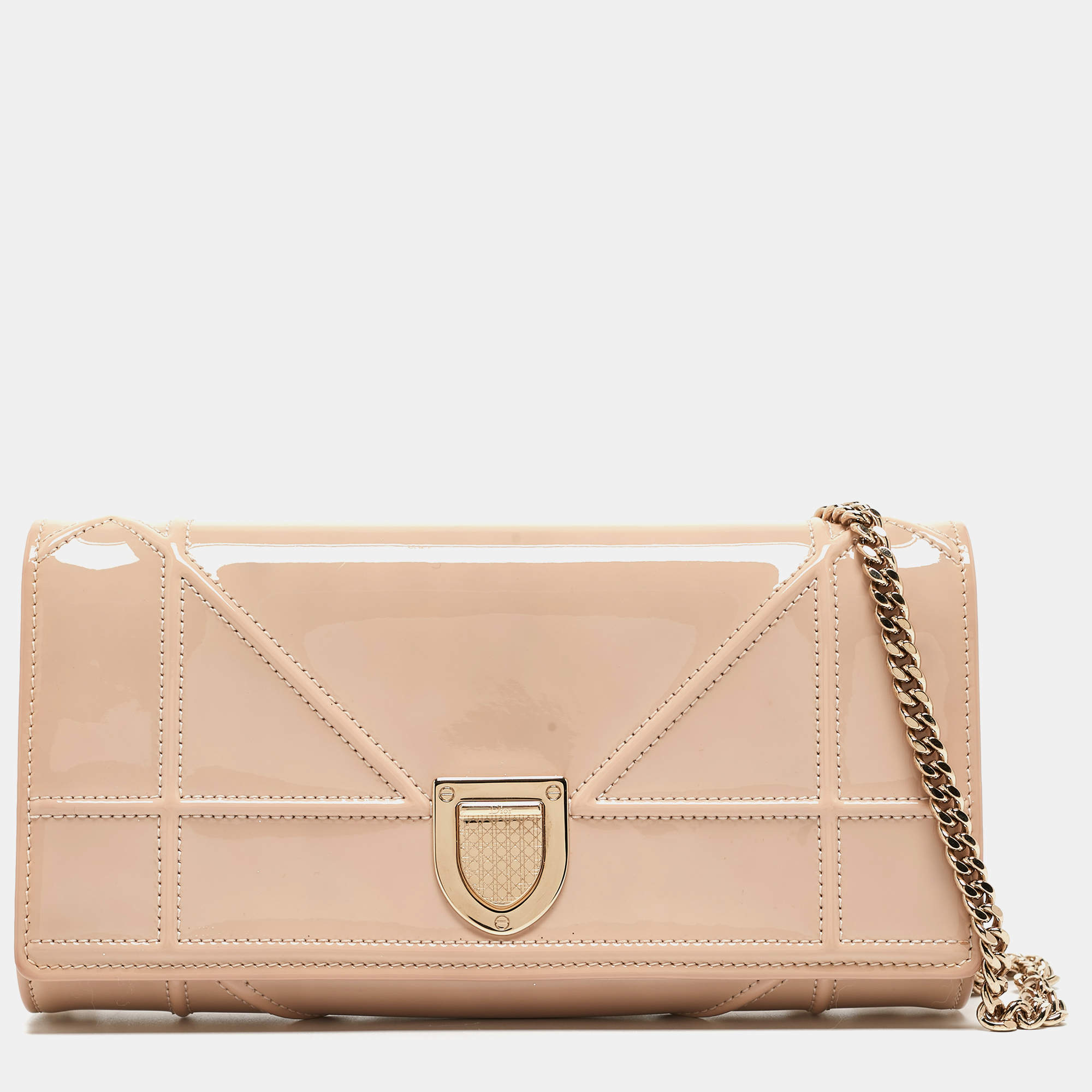 Dior Beige Patent Leather Diorama Wallet on Chain
