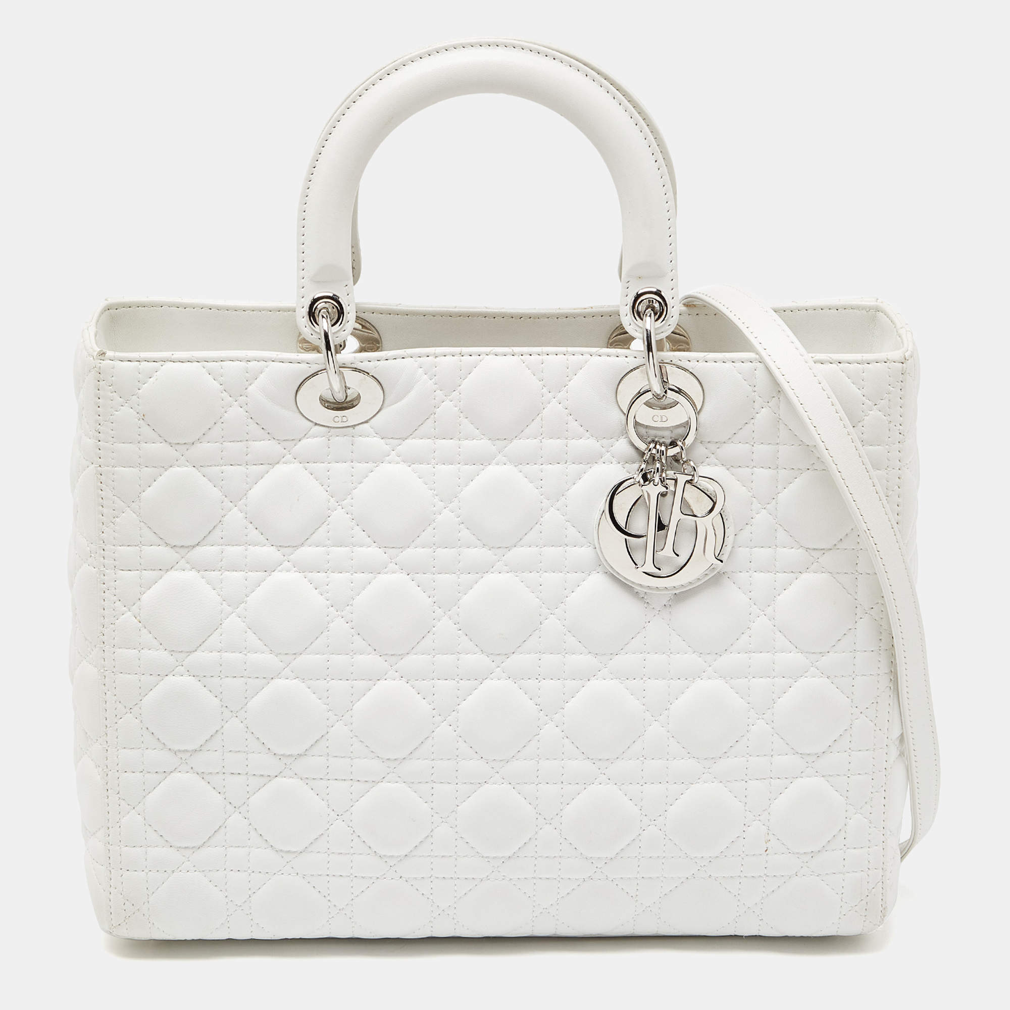 Dior White Cannage Leather Large Lady Dior Tote Dior | The Luxury Closet