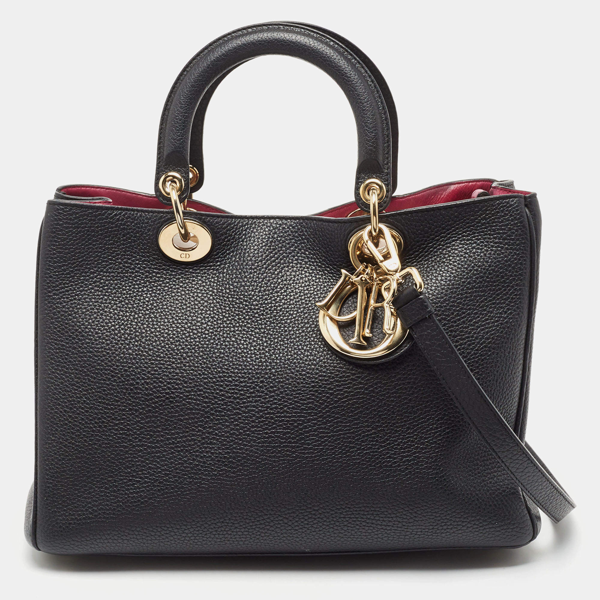 Dior Black Leather Medium Diorissimo Shopper Tote