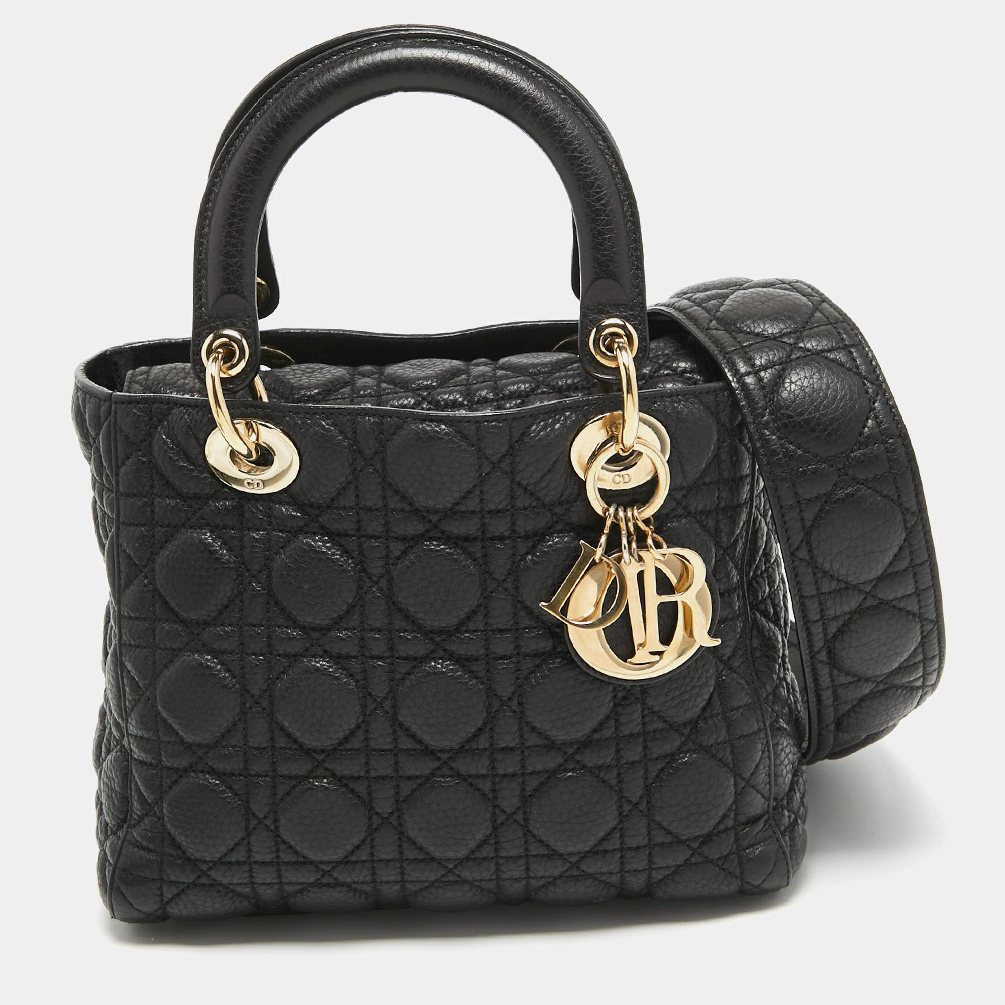 Pre Owned Dior Black Cannage Leather Medium Soft Lady Dior Tote