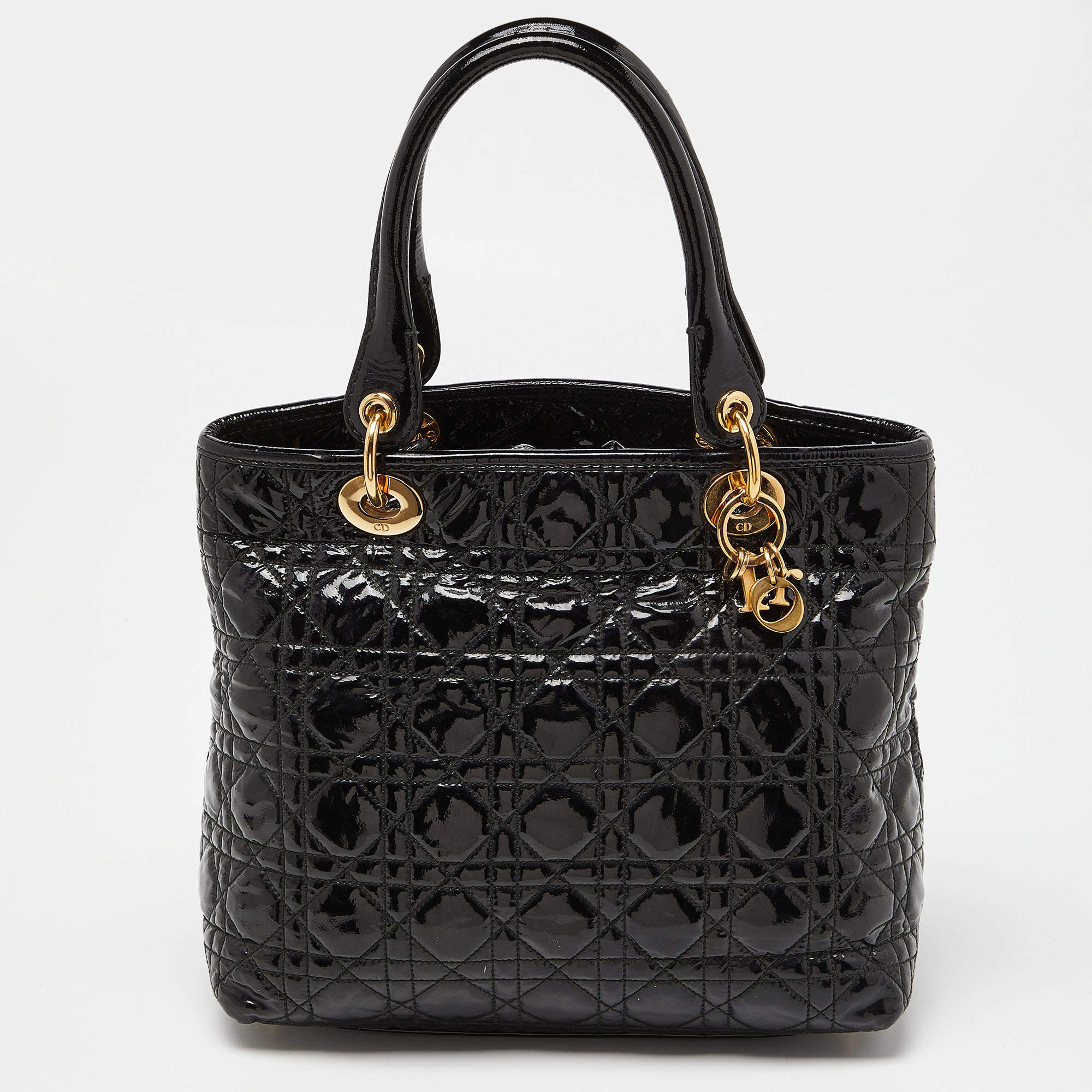 Pre Owned Dior Black Cannage Patent Leather Vintage Tote