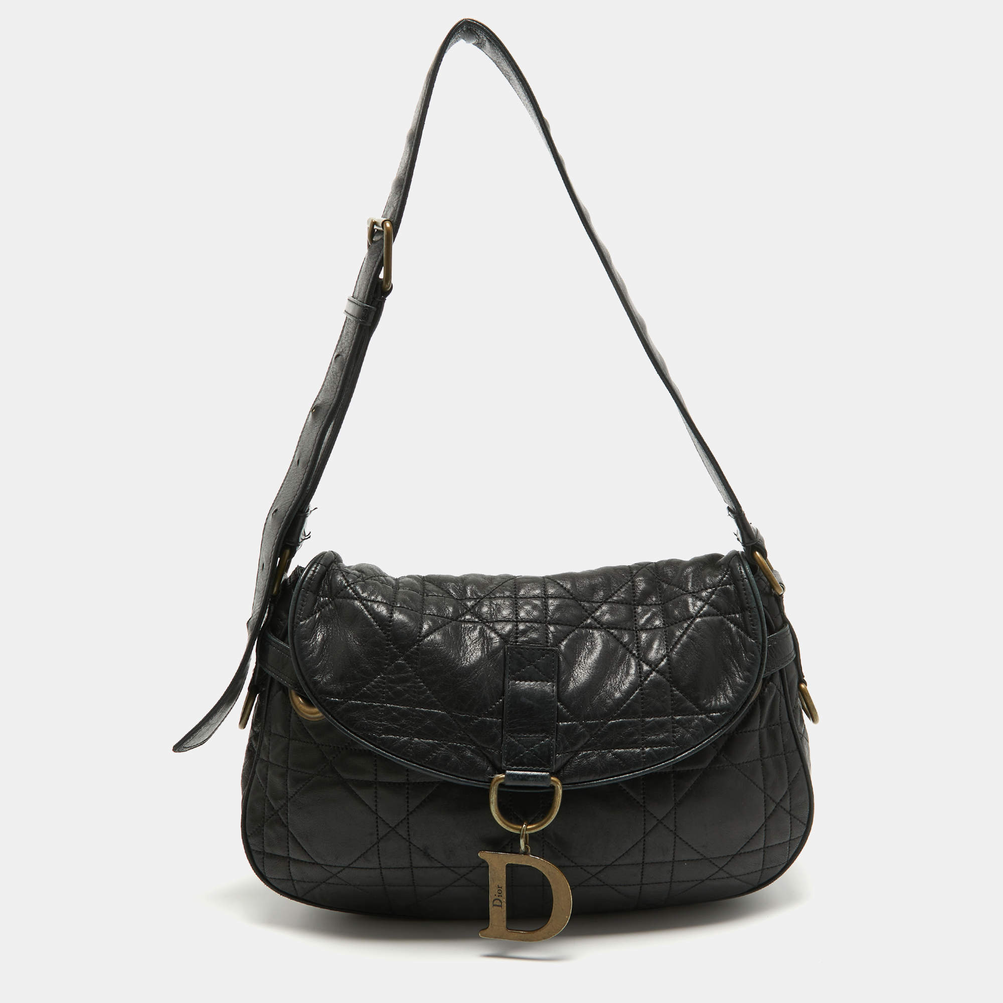 Dior Black Cannage Leather Flap Shoulder Bag