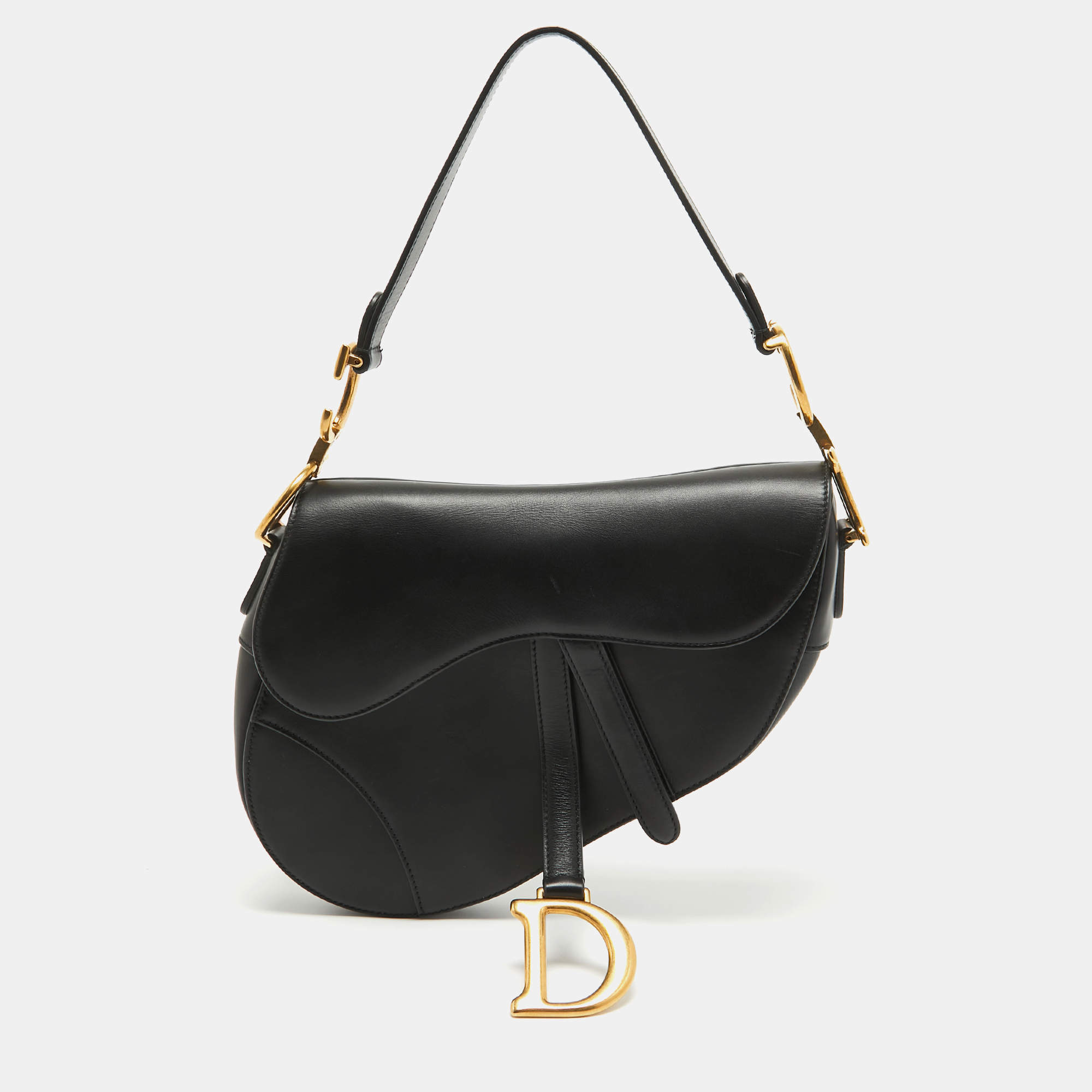 Pre Owned Dior Black Leather Saddle Bag