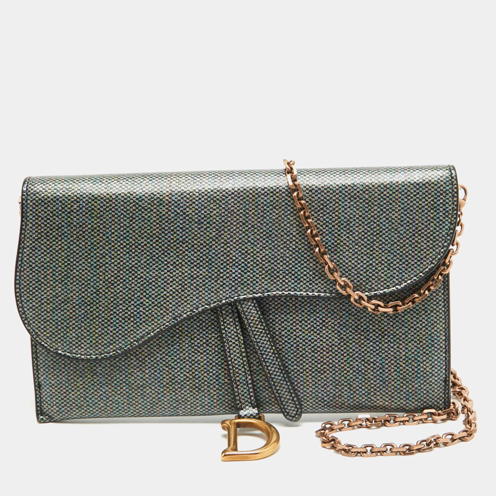 Dior Multicolor Printed Leather Saddle Wallet on Chain