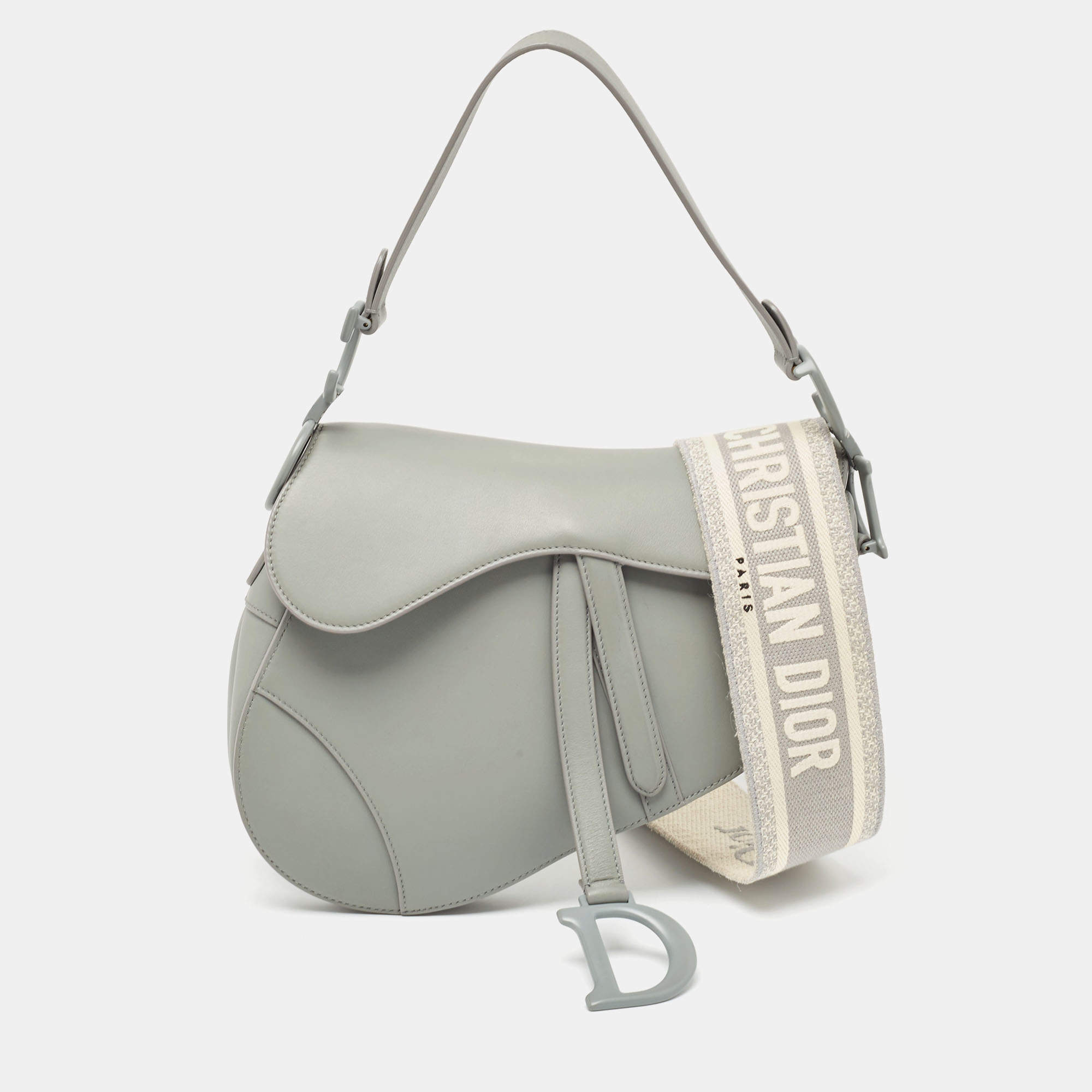 Pre Owned Dior Grey Ultramatte Leather Saddle Shoulder Bag