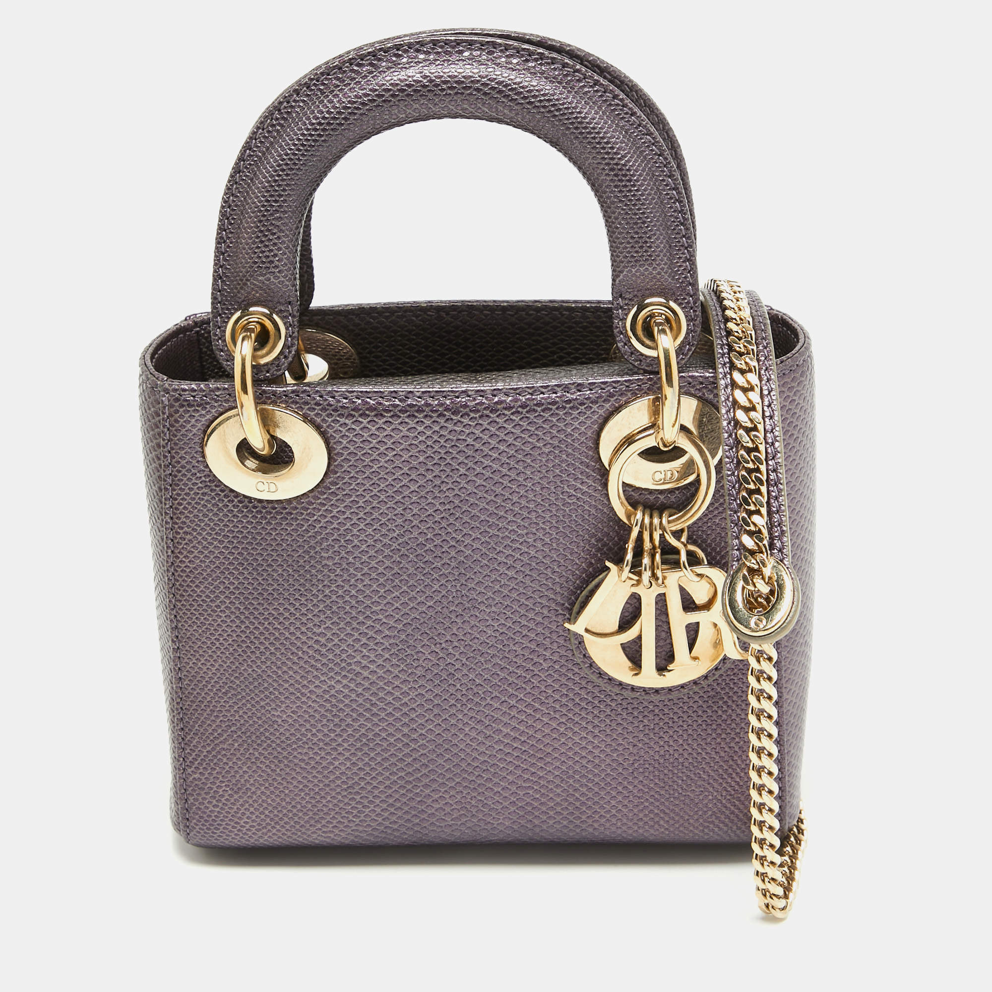 Pre Owned Dior Purple Karung Leather Mini Lady Dior Tote