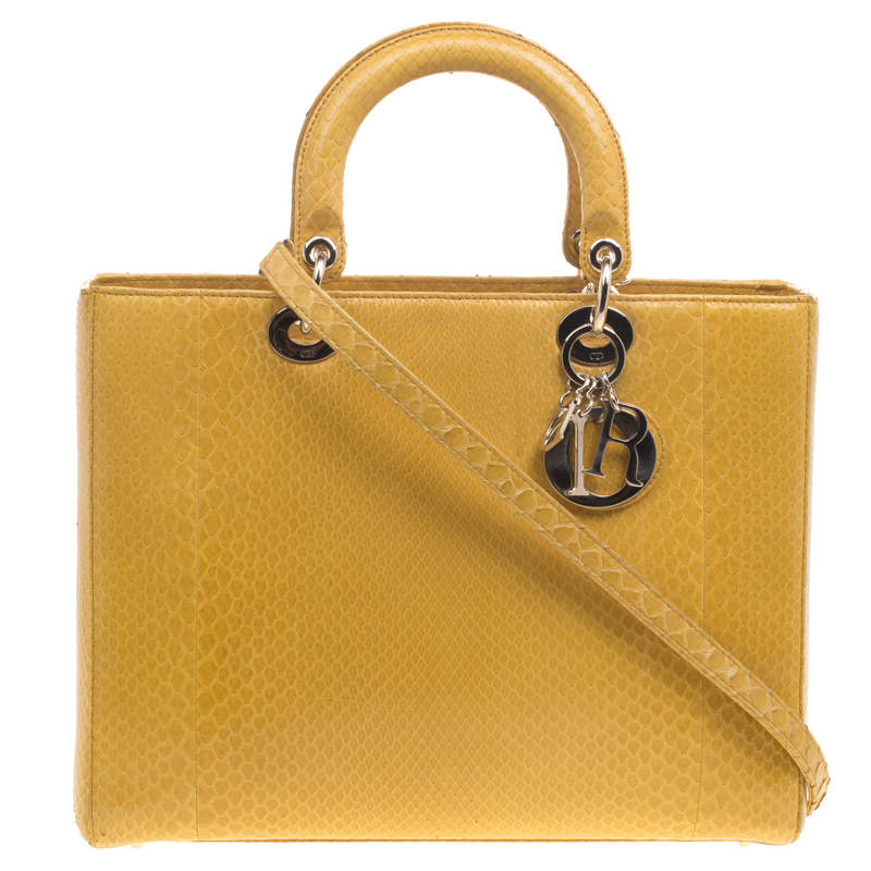 Pre Owned Dior Yellow Python Large Lady Dior Tote