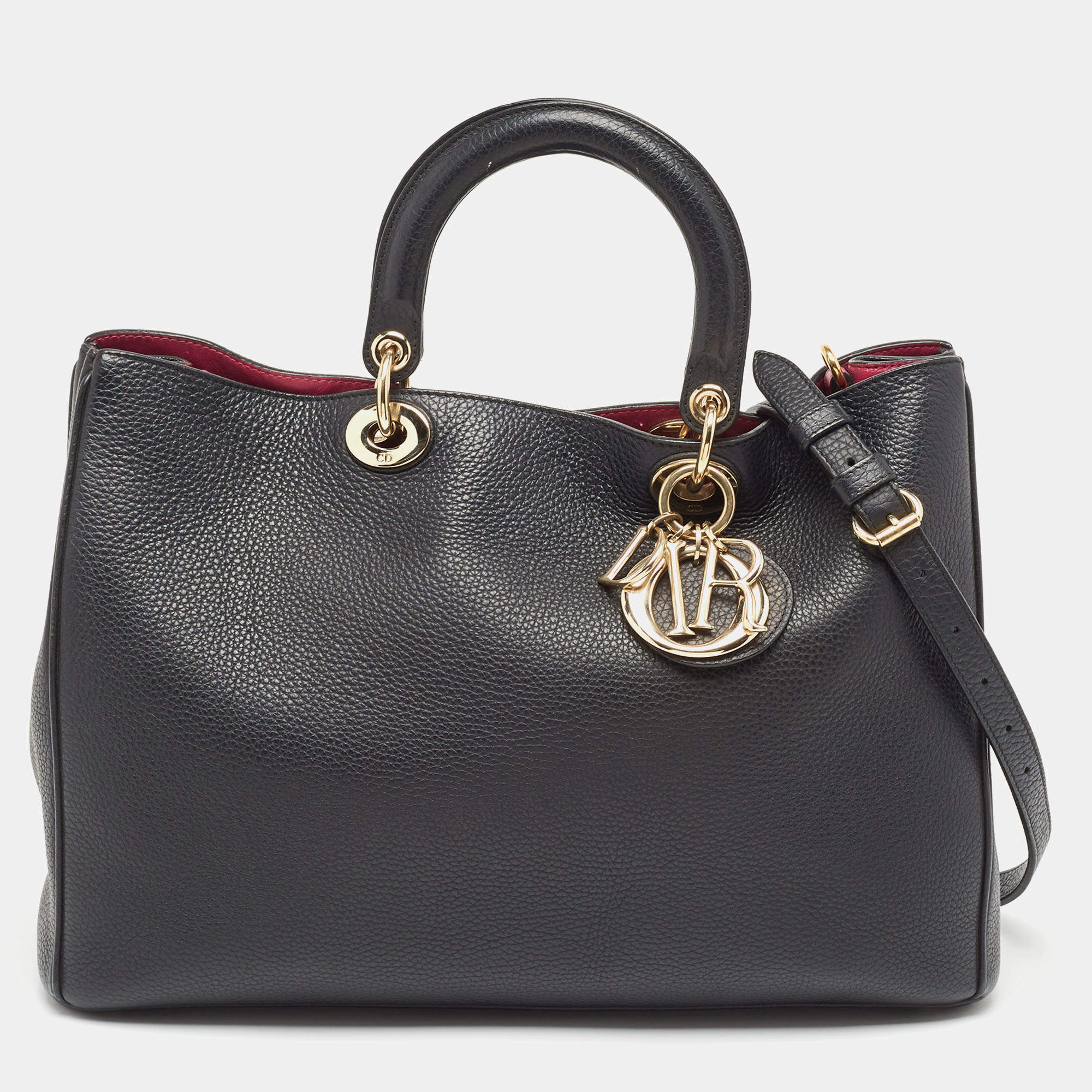 Pre Owned Dior Black Leather Large Diorissimo Shopper Tote