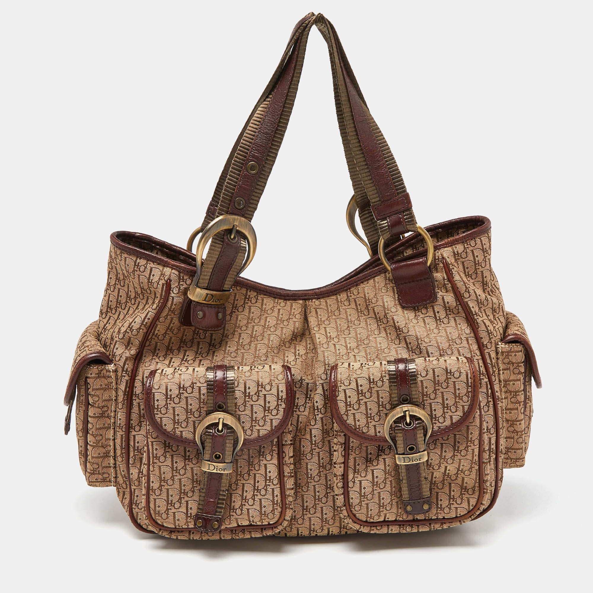 Pre Owned Dior Beige/Brown Diorissimo Canvas Multi Pocket Shoulder Bag