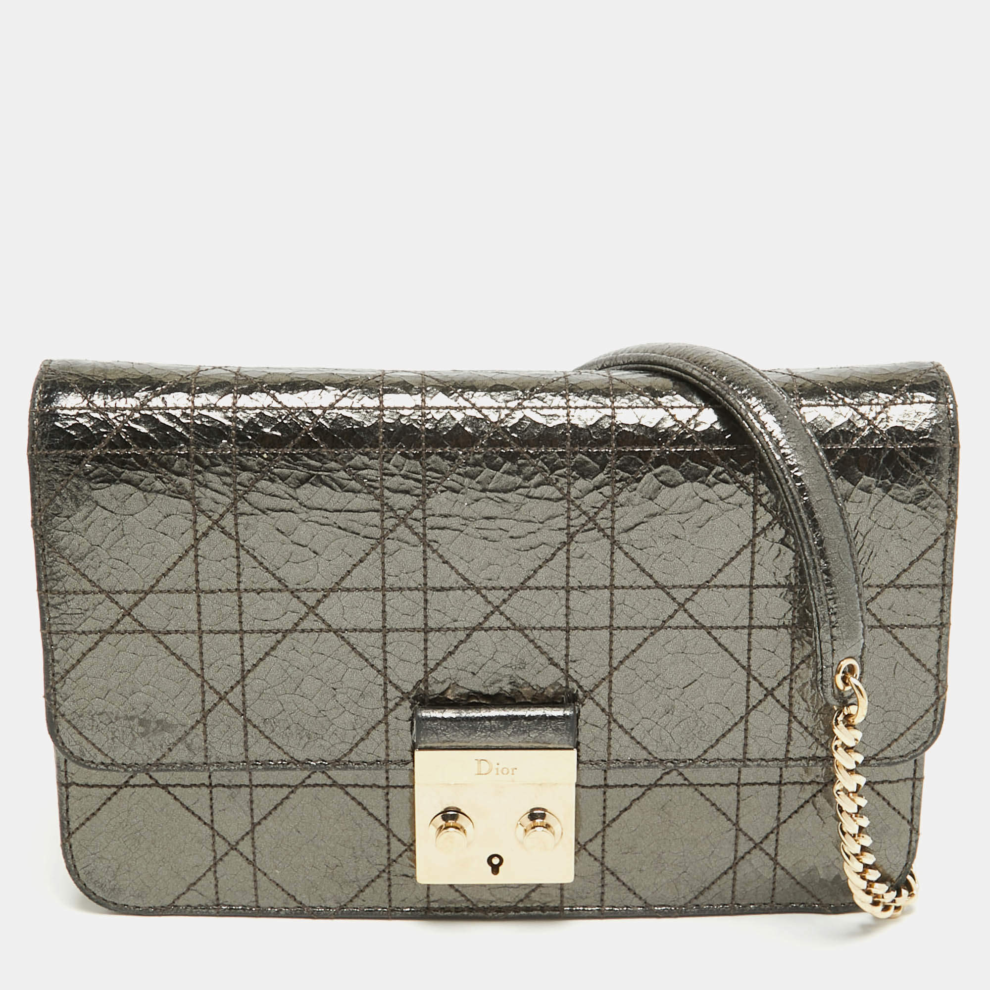 Pre Owned Dior Metallic Crackled Leather Miss Dior Promenade Chain Clutch