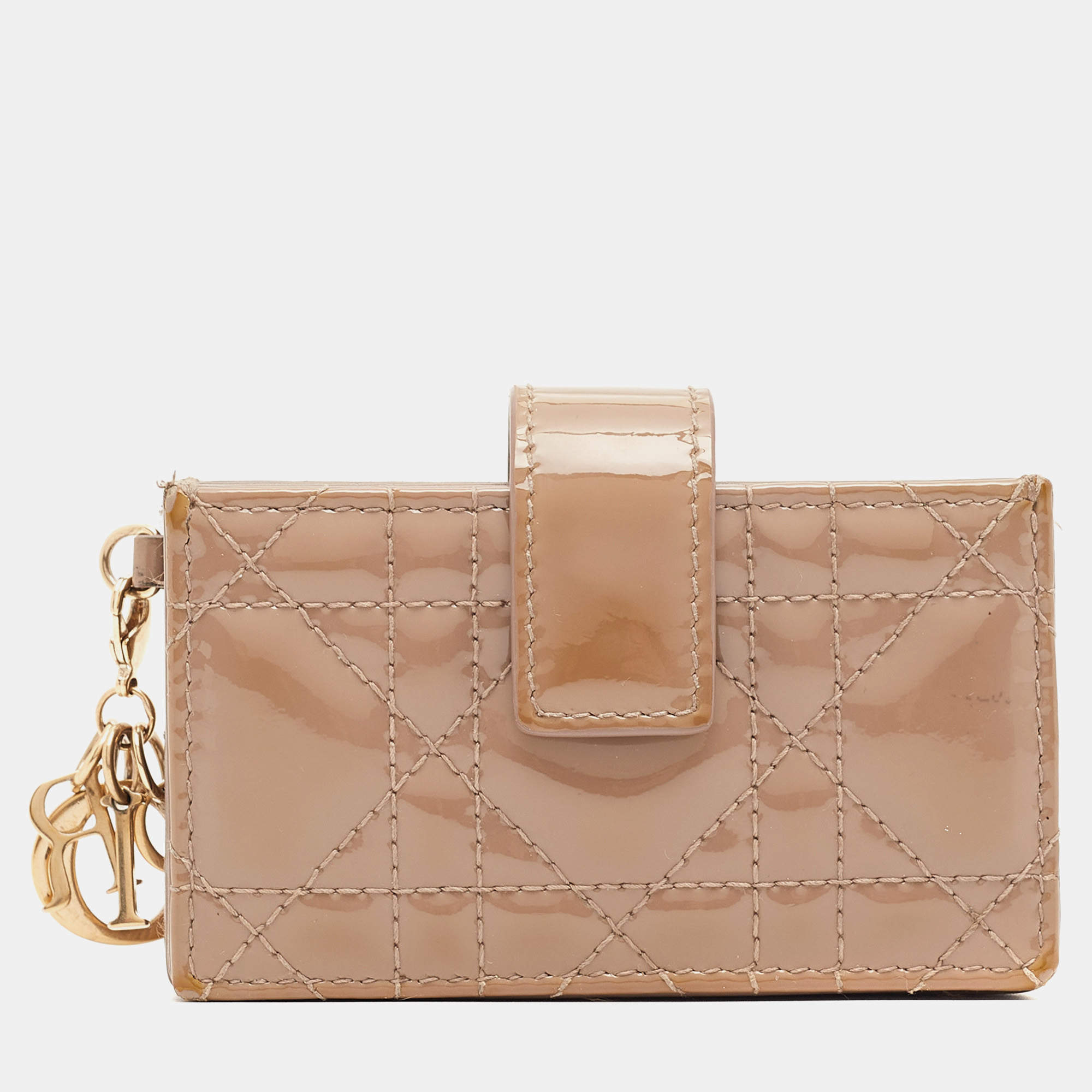 Pre Owned Dior Beige Cannage Patent Leather Lady Dior 5 Gusset Card Holder