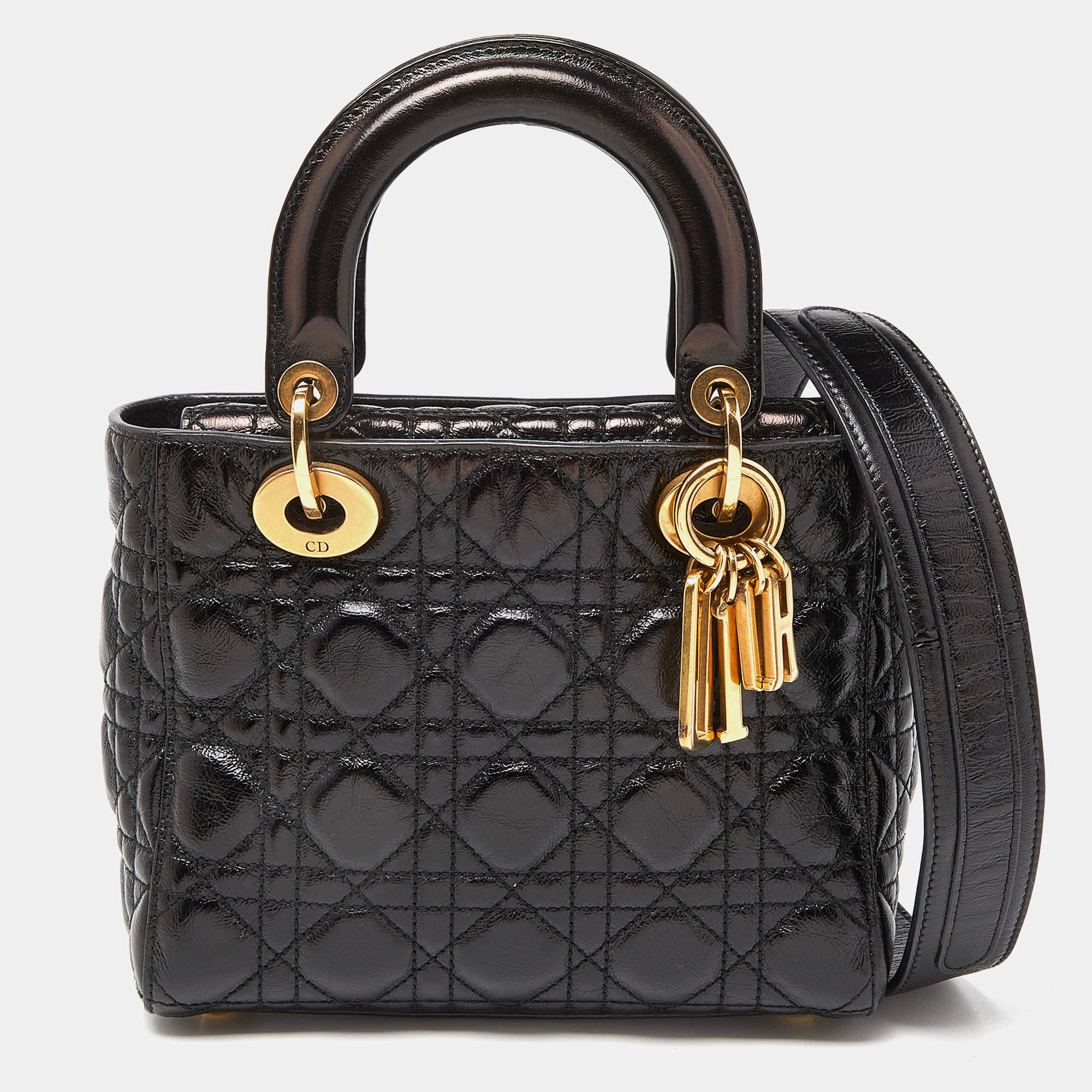 Pre Owned Dior Black Cannage Leather Small Supple Lady Dior Tote