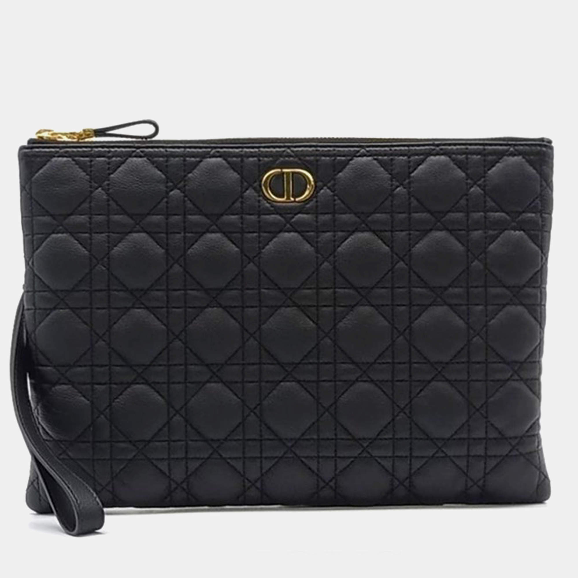 Pre Owned Dior Black Cannage Leather Large Caro Clutch Bag