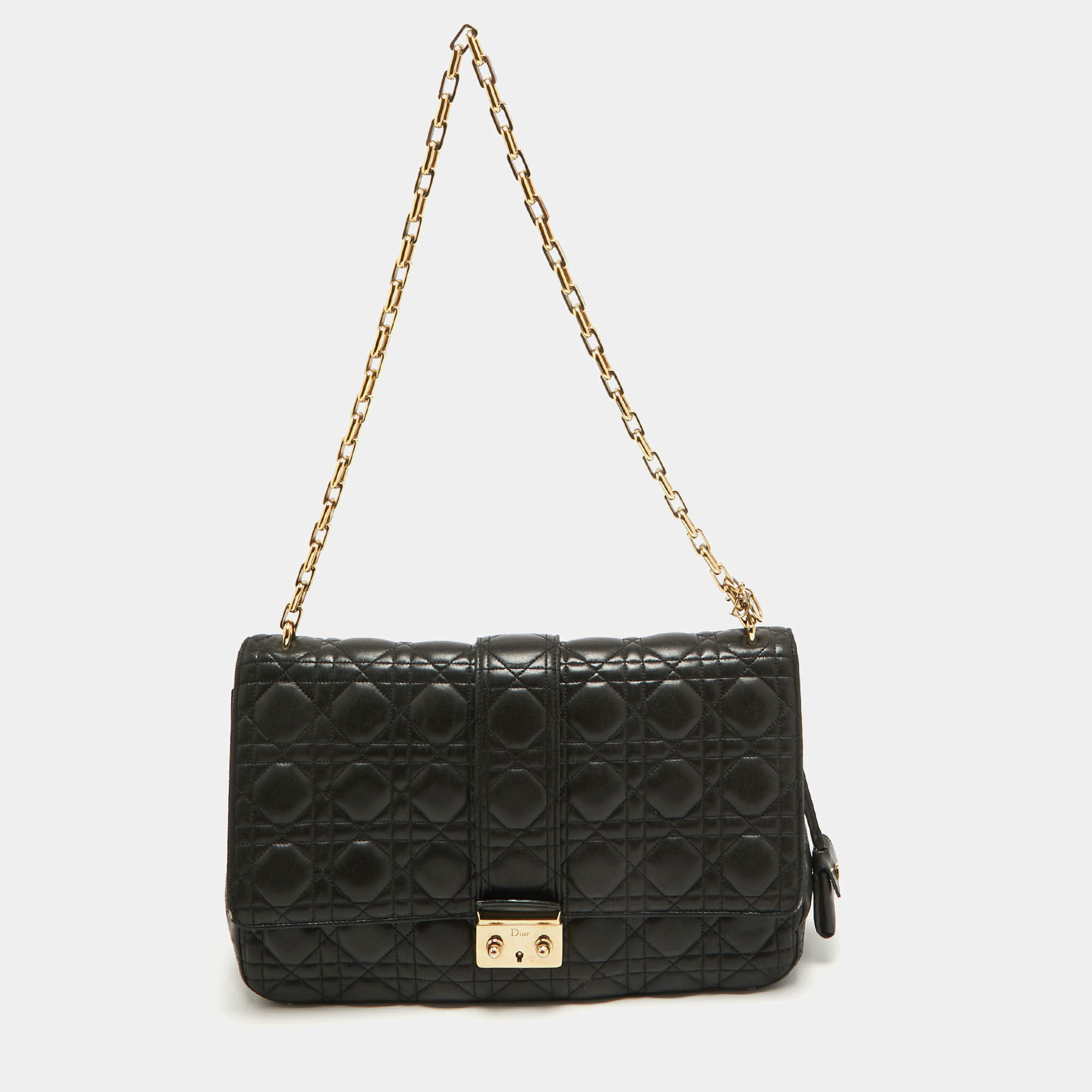 Pre Owned Dior Black Cannage Leather Large Miss Dior Shoulder Bag