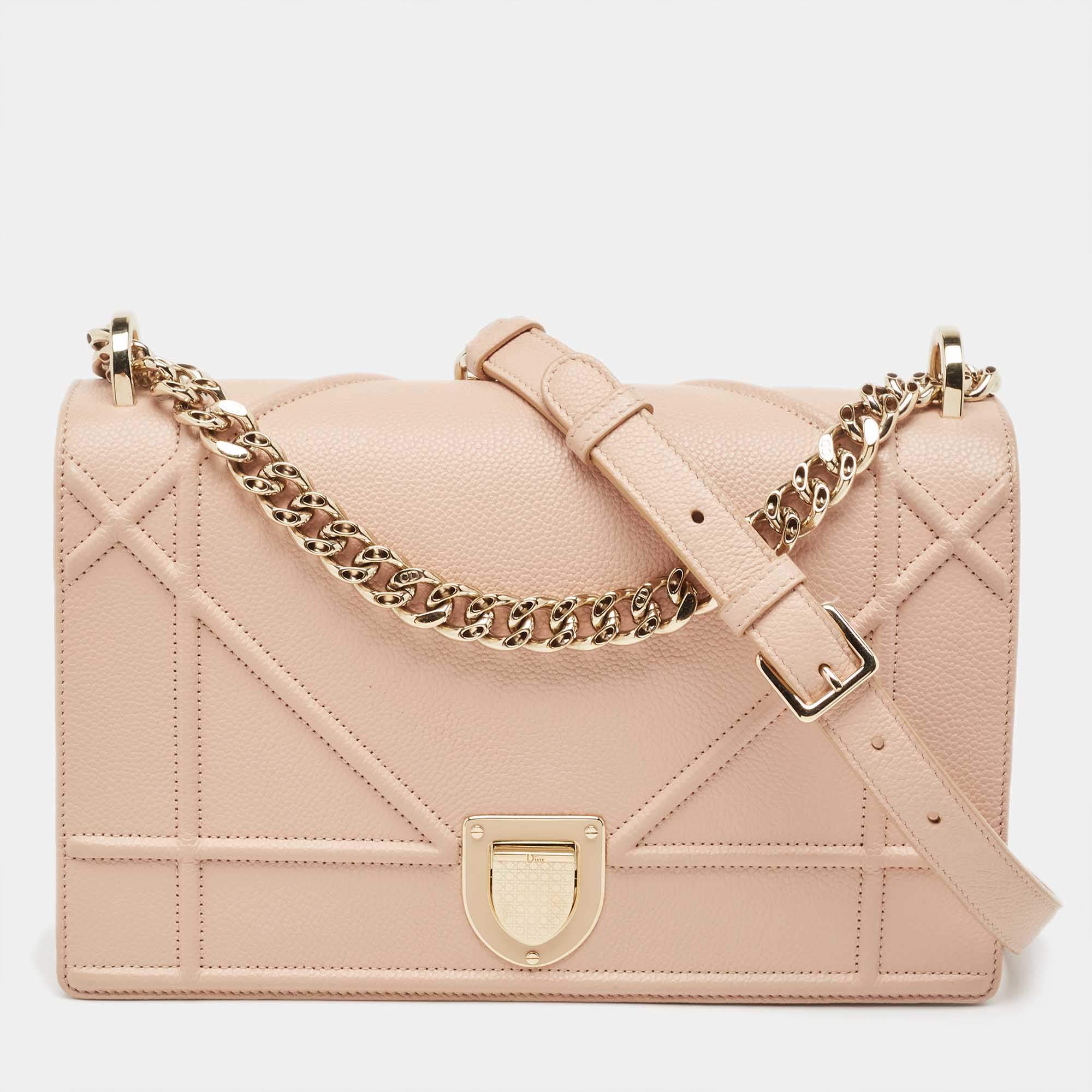Pre Owned Dior Peach Leather Medium Diorama Flap Shoulder Bag