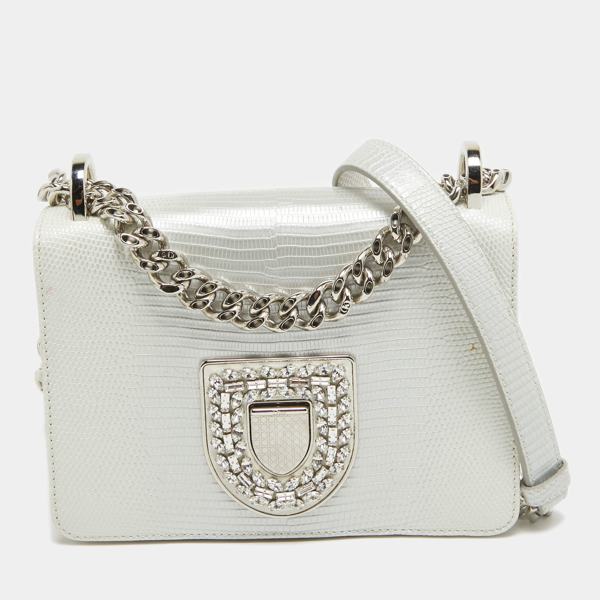 Pre Owned Dior Light Grey Lizard Diorama Club Chain Bag