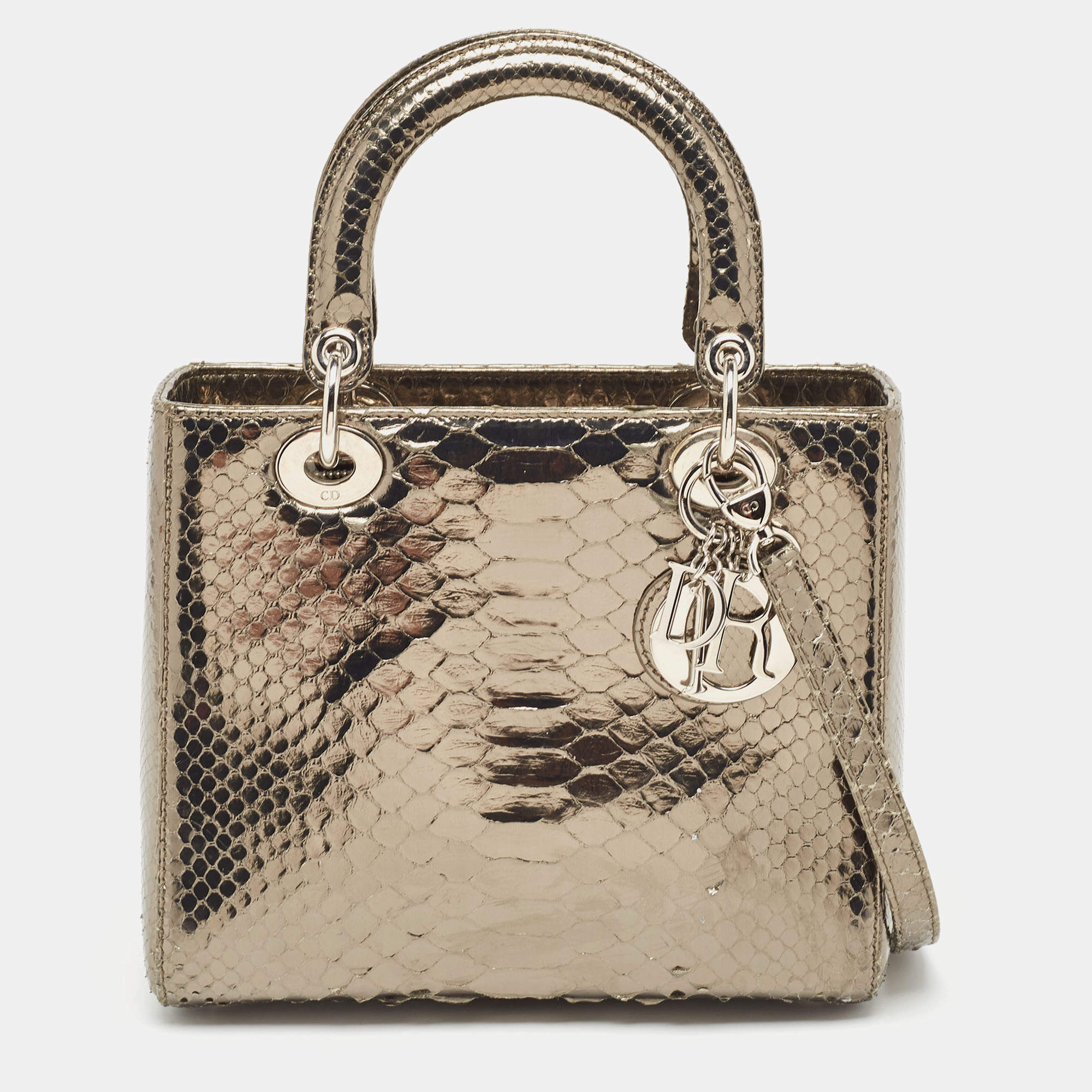 Pre Owned Dior Metallic Python Medium Lady Dior Tote