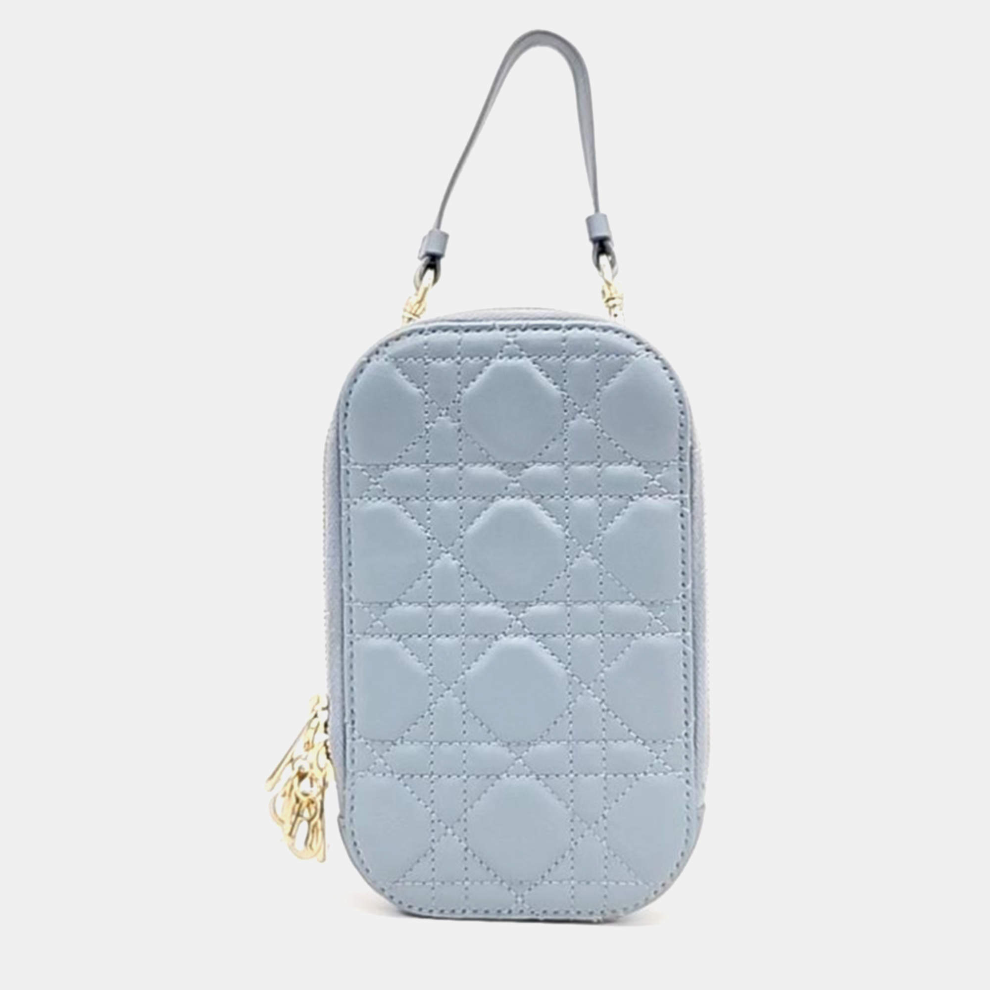 Pre Owned Christian Dior Cannage Quilt Lambskin Lady Dior Phone Holder on Chain 