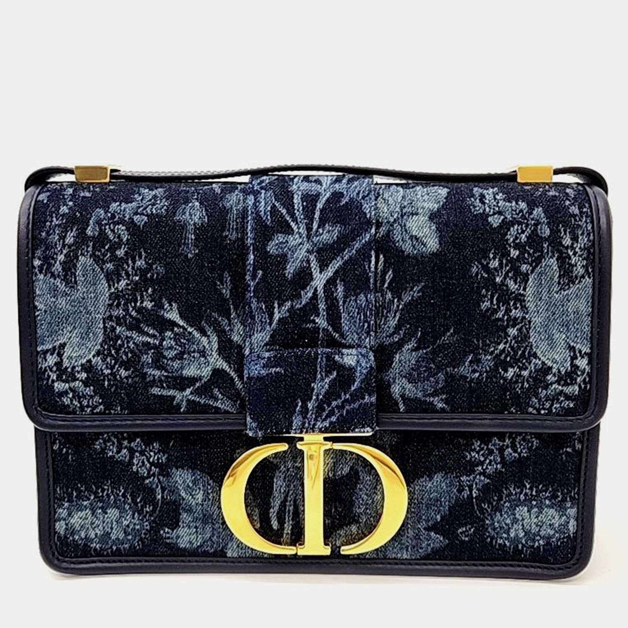 Pre Owned Christian Dior 30 Blue Canvas Montaigne Flowers Shoulder Bag