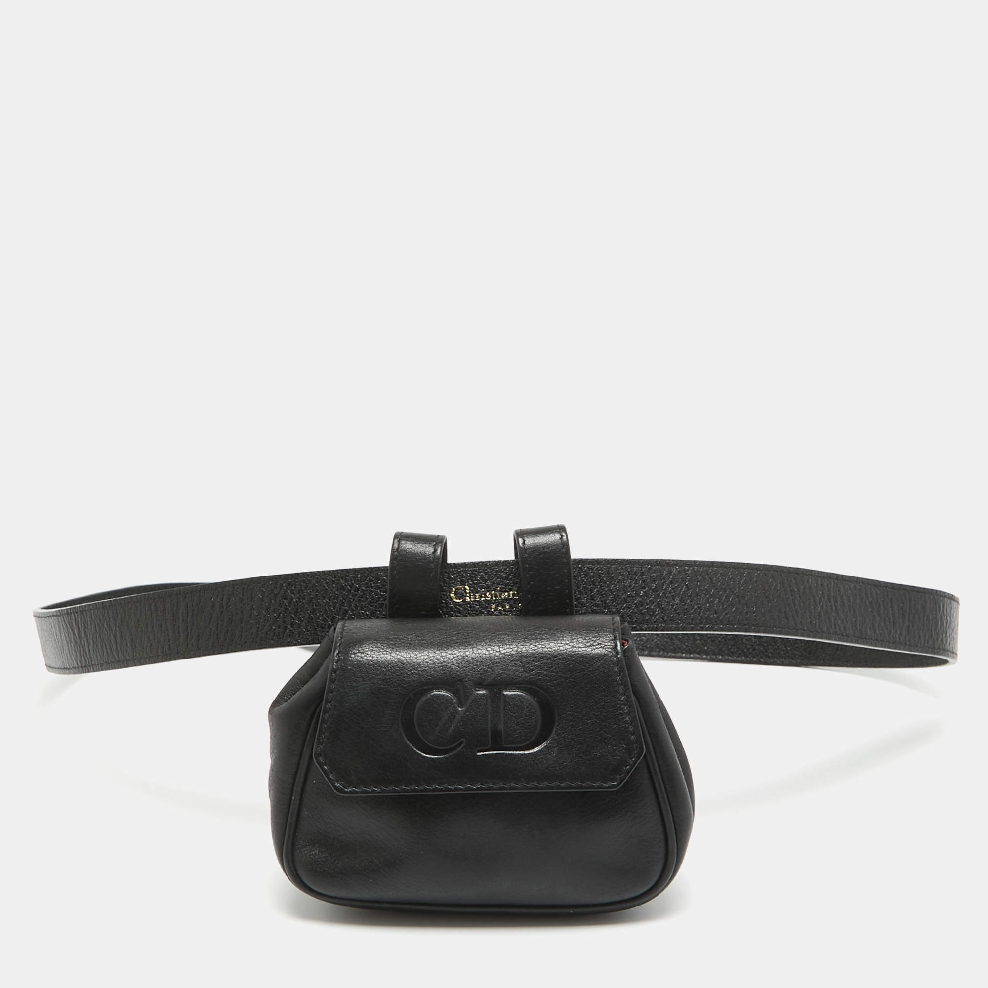 Pre Owned Dior Black Leather CD Logo Mini Belt Bag