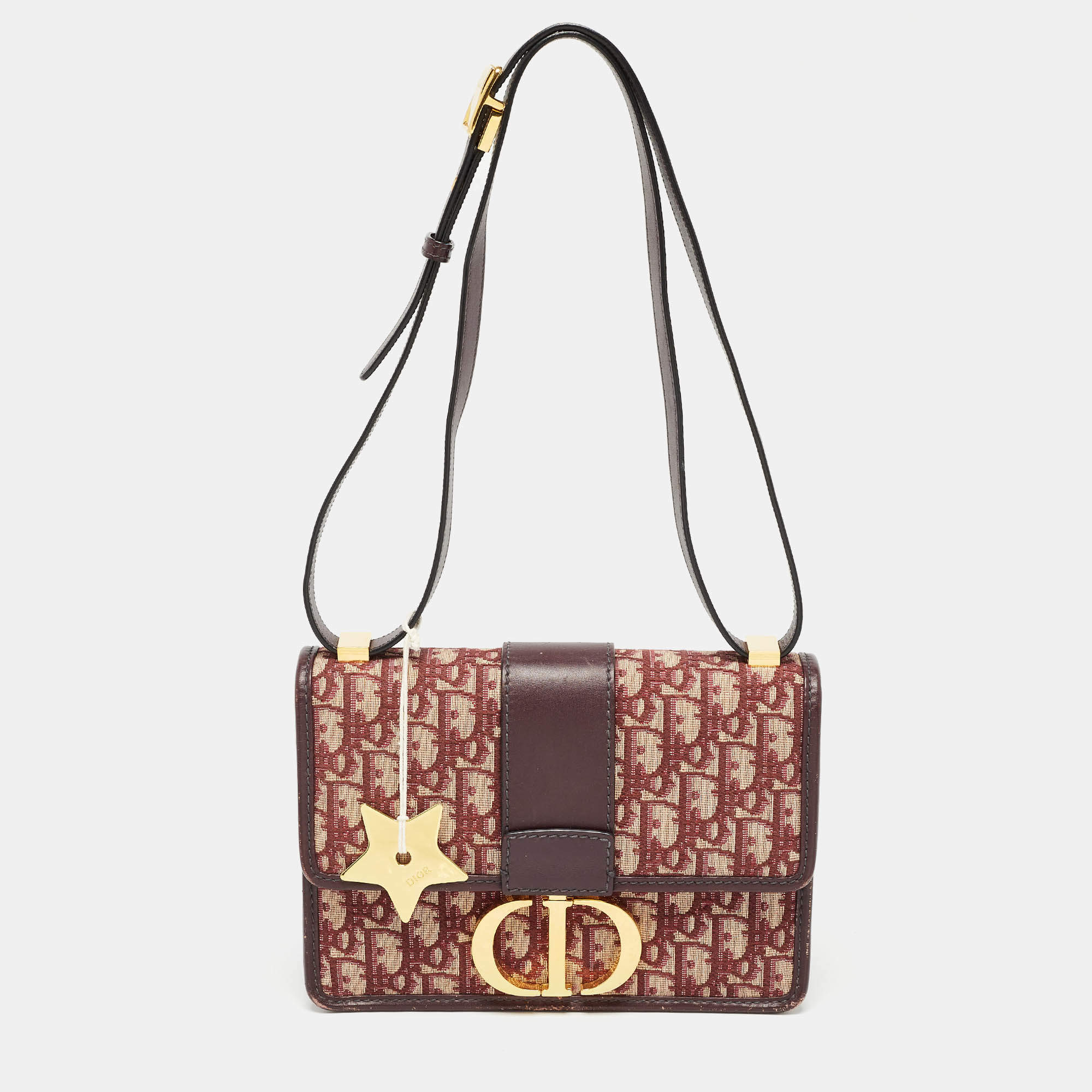 Dior Burgundy Oblique Canvas and Leather 30 Montaigne Bag