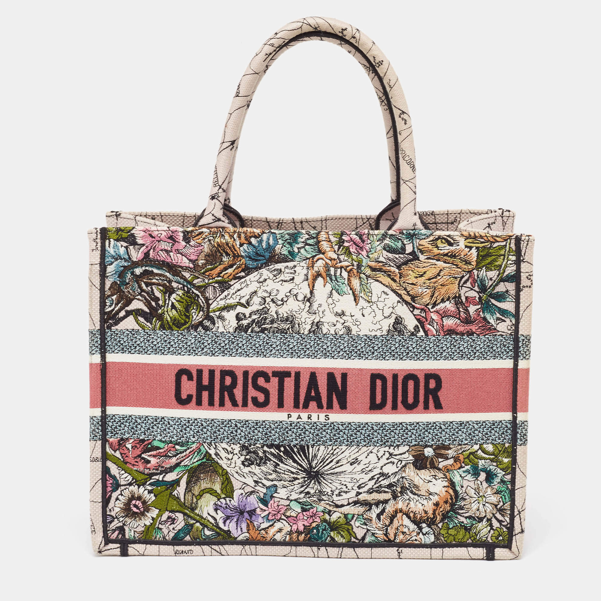 Pre Owned Dior Multicolor Embroidered Canvas Medium Book Tote