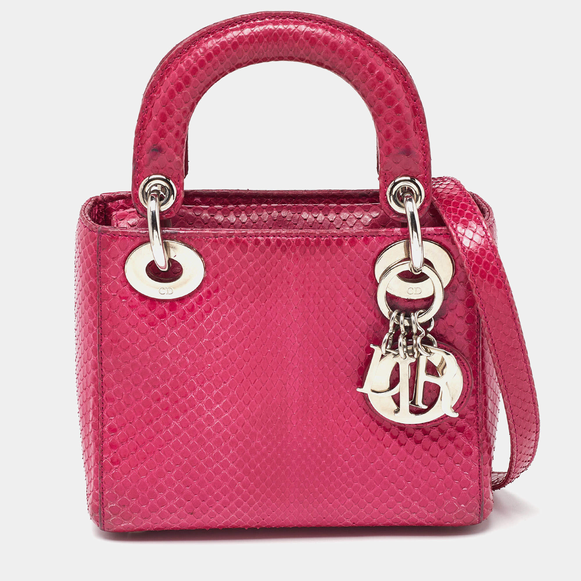 Pre Owned Dior Pink Python Mini Lady Dior Tote