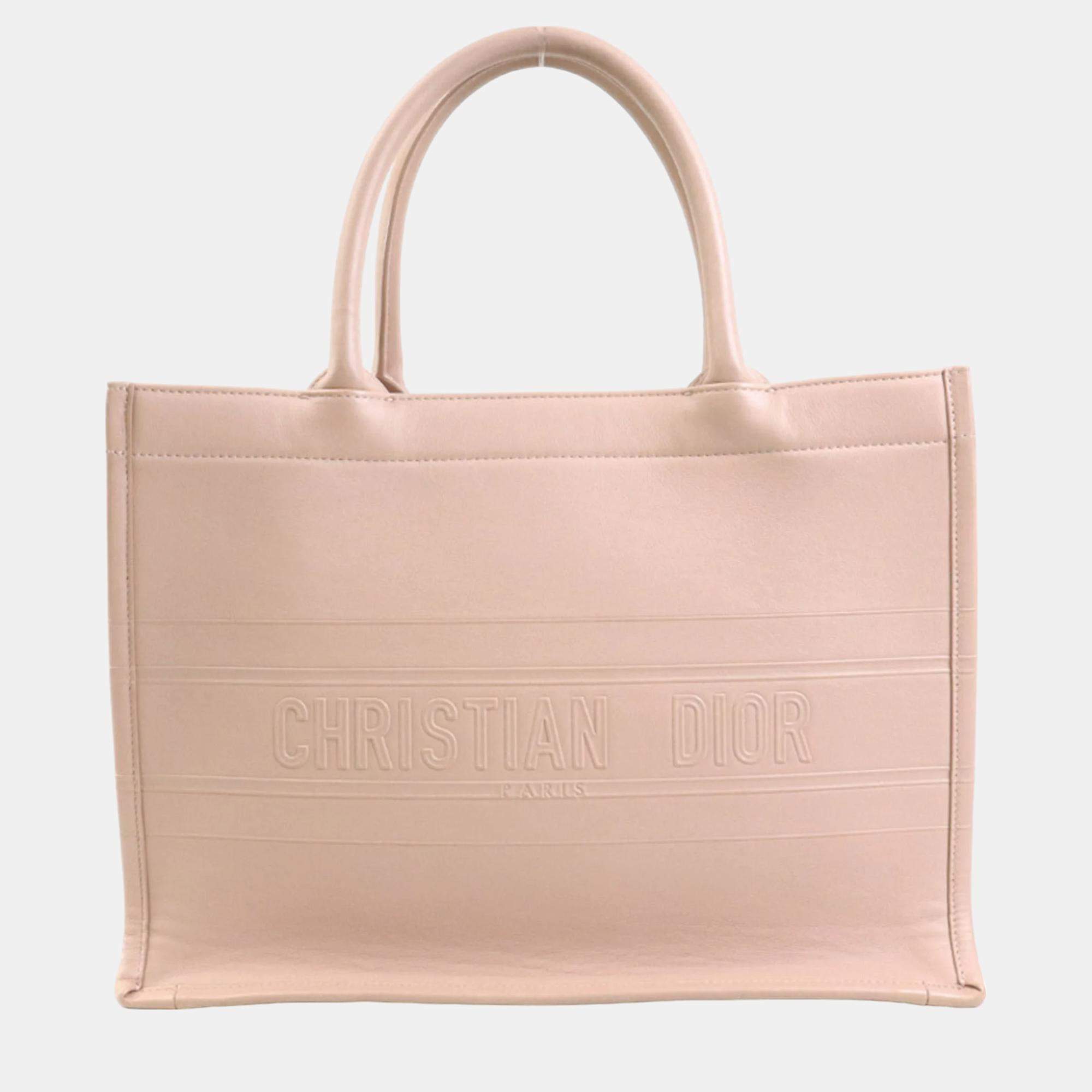 Dior Pink Leather Embossed Book Tote Bag