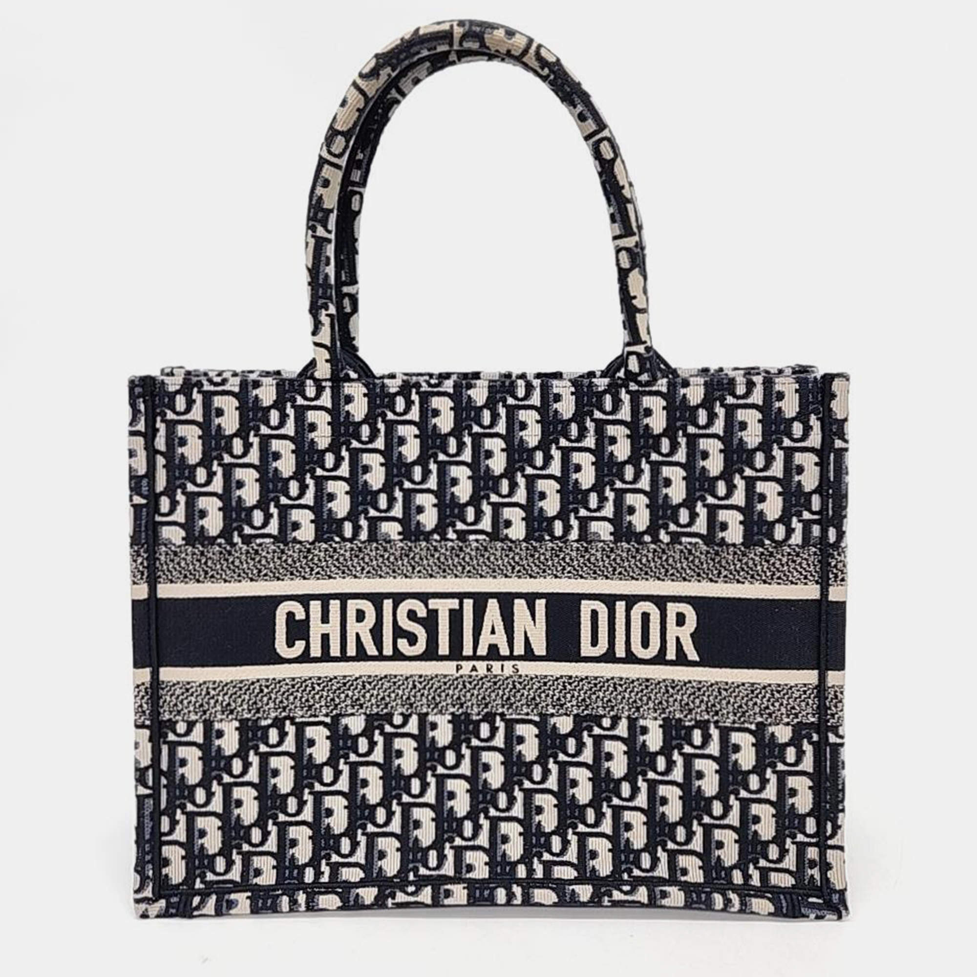 Dior Navy Blue Oblique Canvas Book Tote Bag