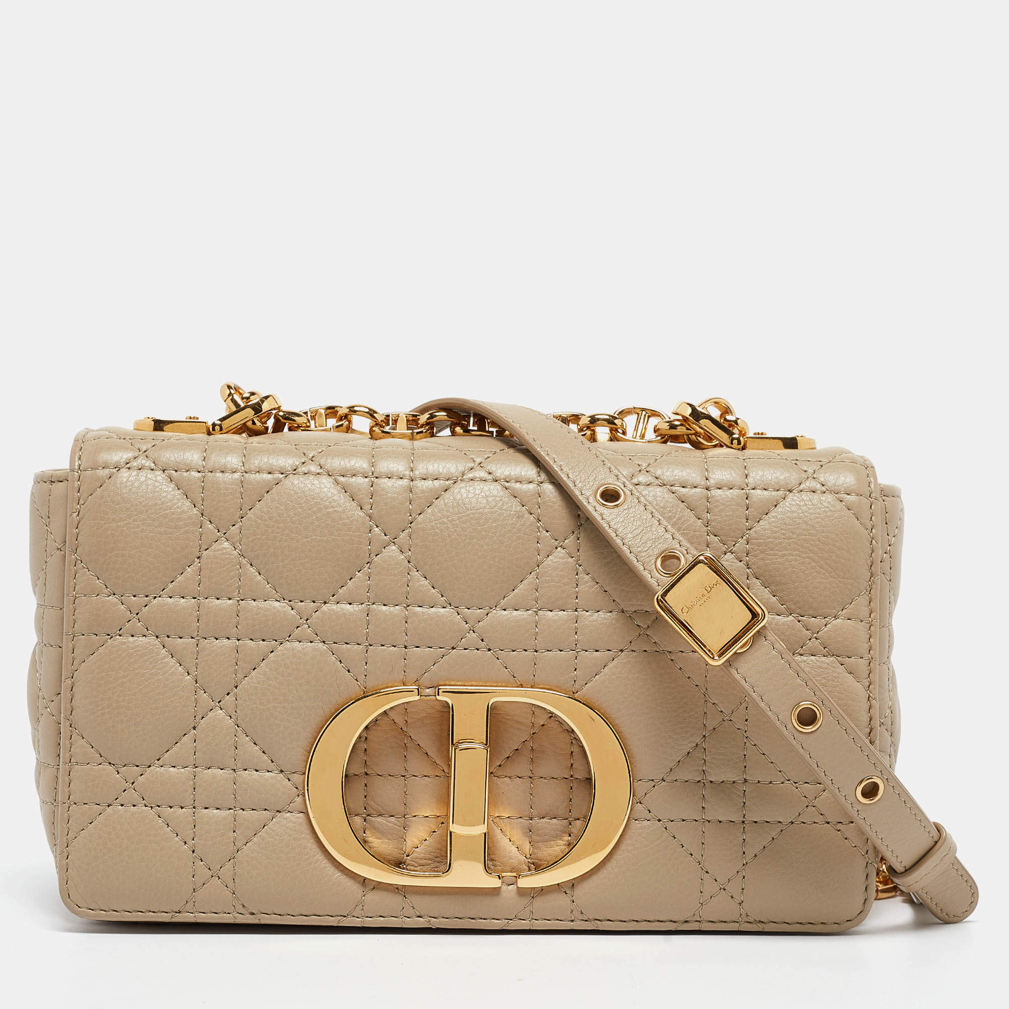 Pre Owned Dior Light Beige Cannage Leather Small Caro Shoulder Bag