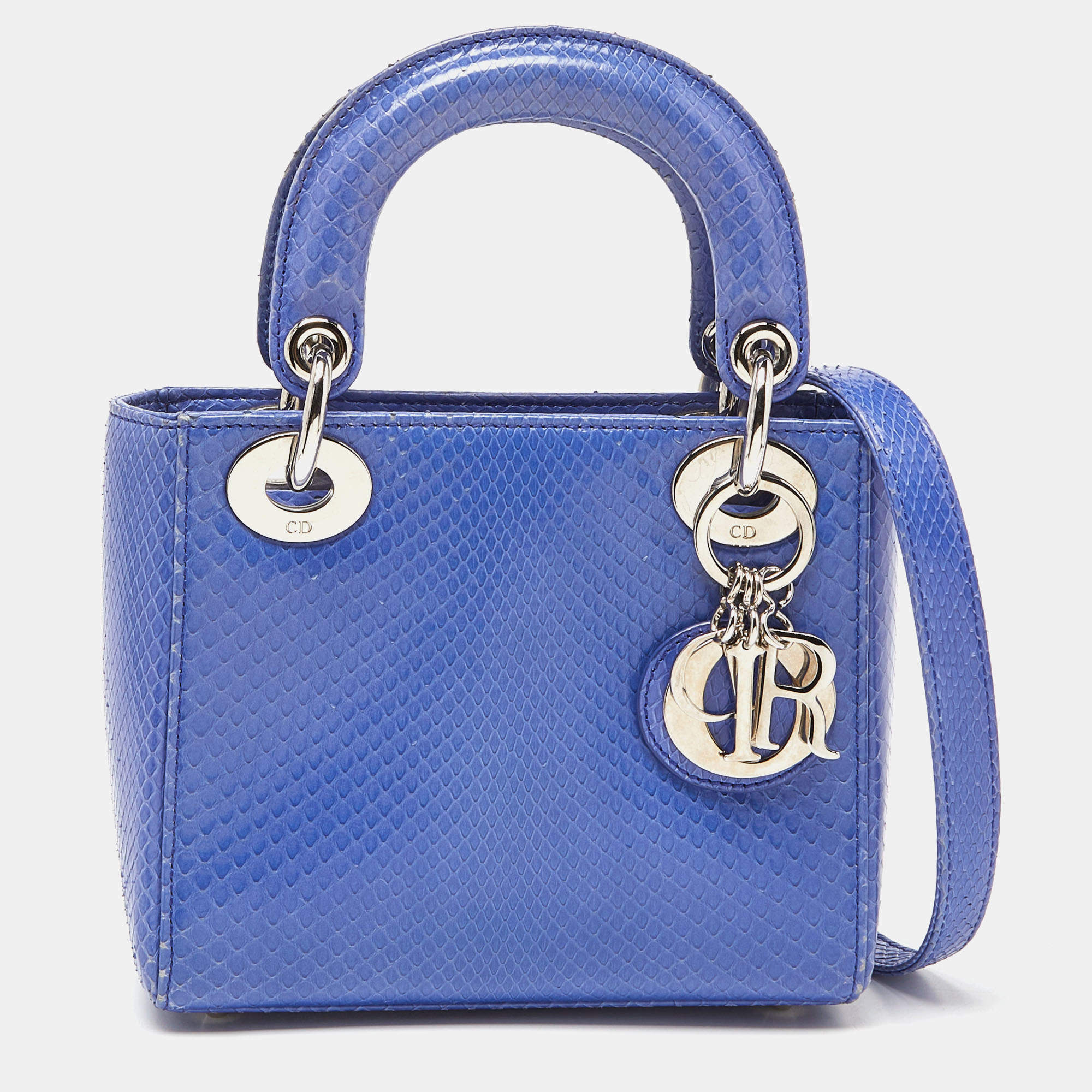 Pre Owned Dior Blue Python Mini Lady Dior Tote