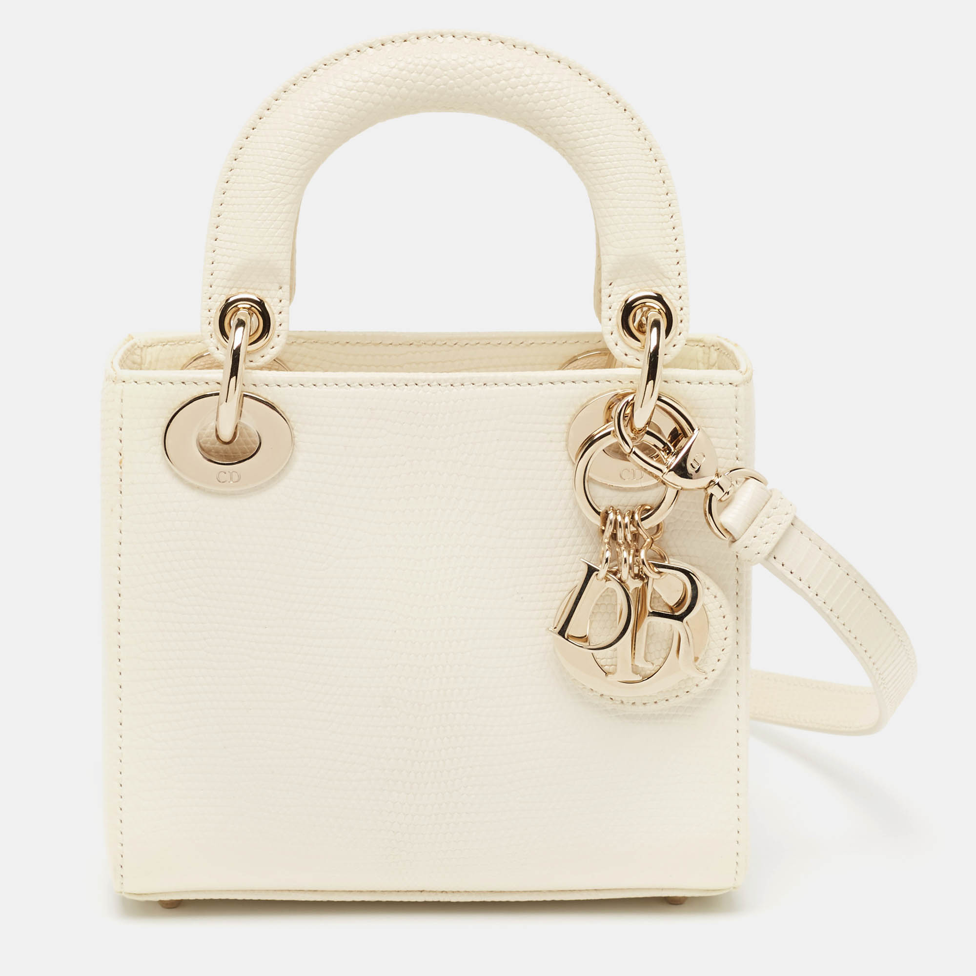 Dior Off White Lizard Mini Lady Dior Tote