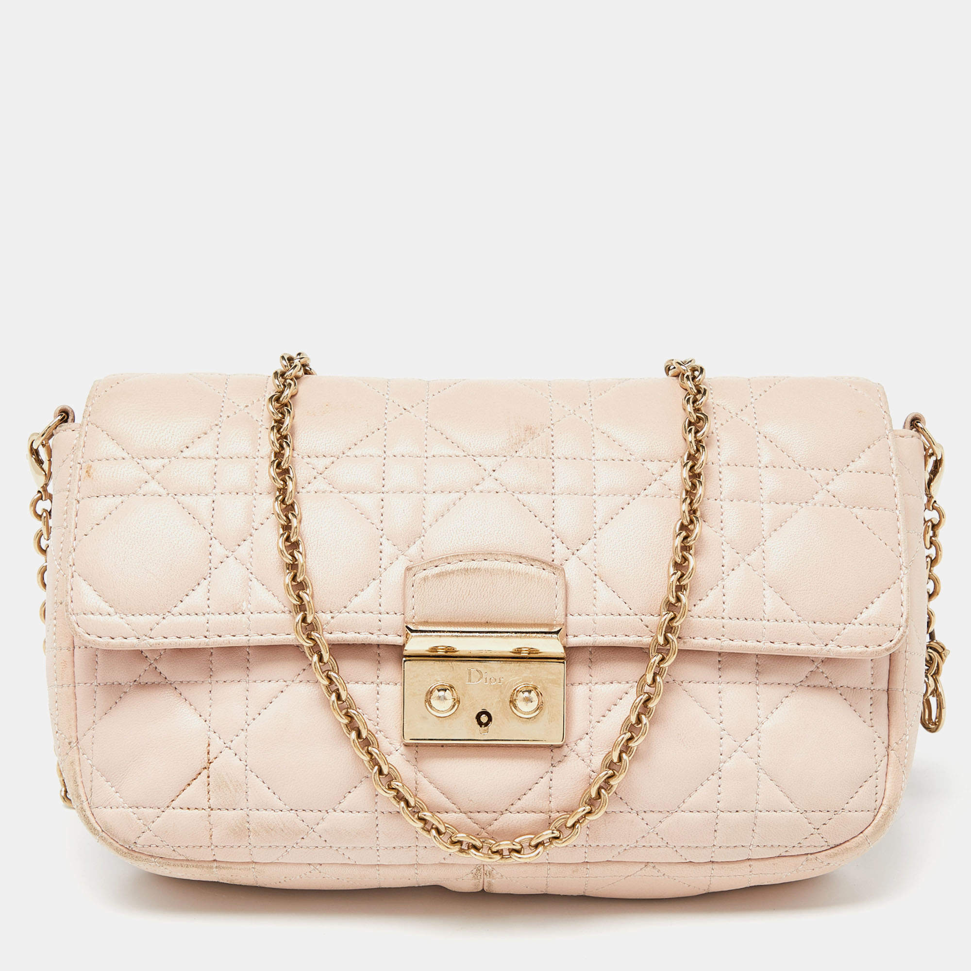 Pre Owned Dior Light Pink Cannage Leather Miss Dior Promenade Chain Clutch