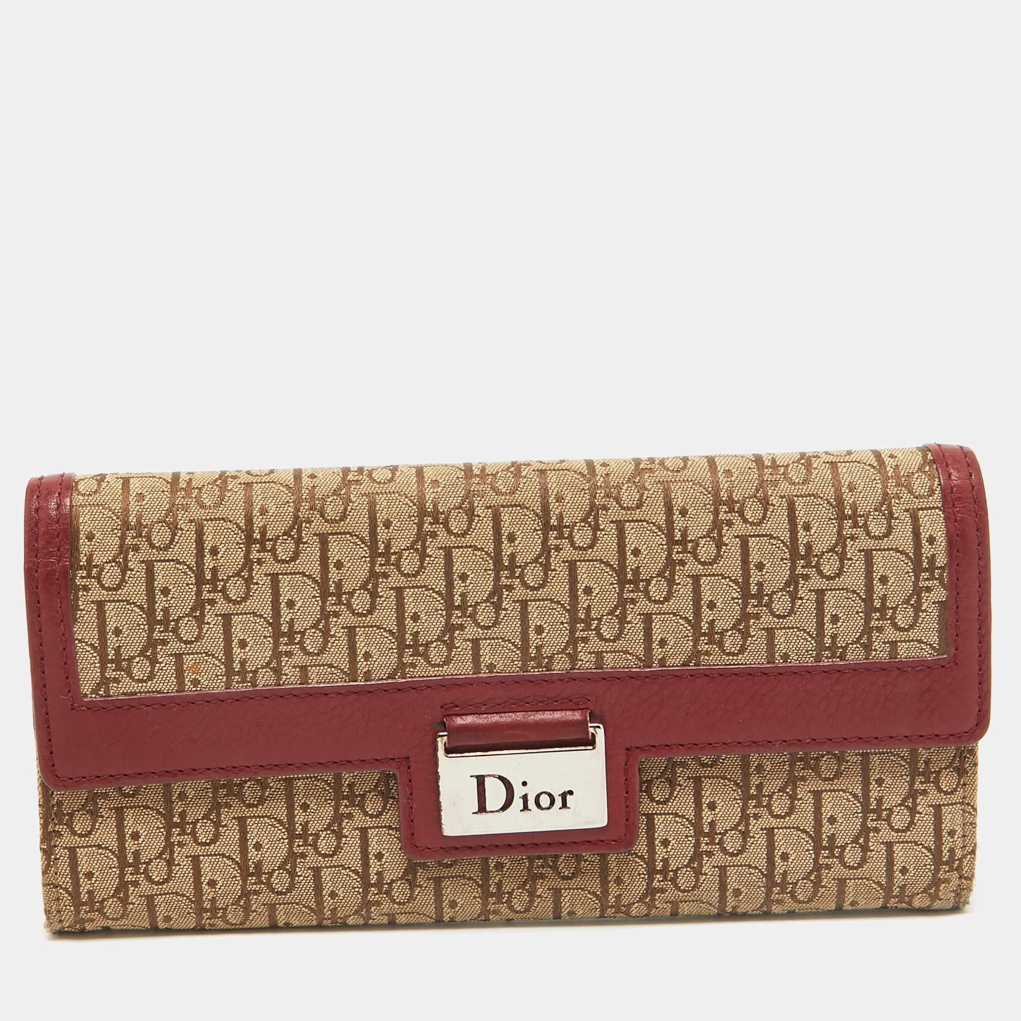 Dior Red/Beige Oblique Fabric and Leather Street Chic Wallet