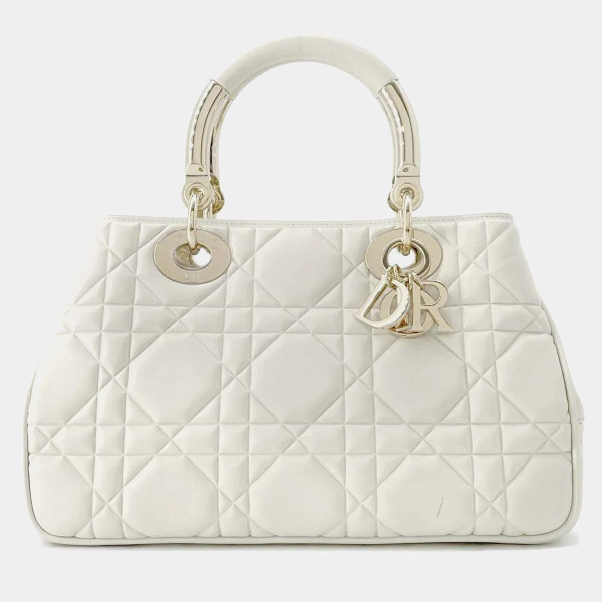 Dior White Leather Medium The Lady 95.22 Top Handle Bag