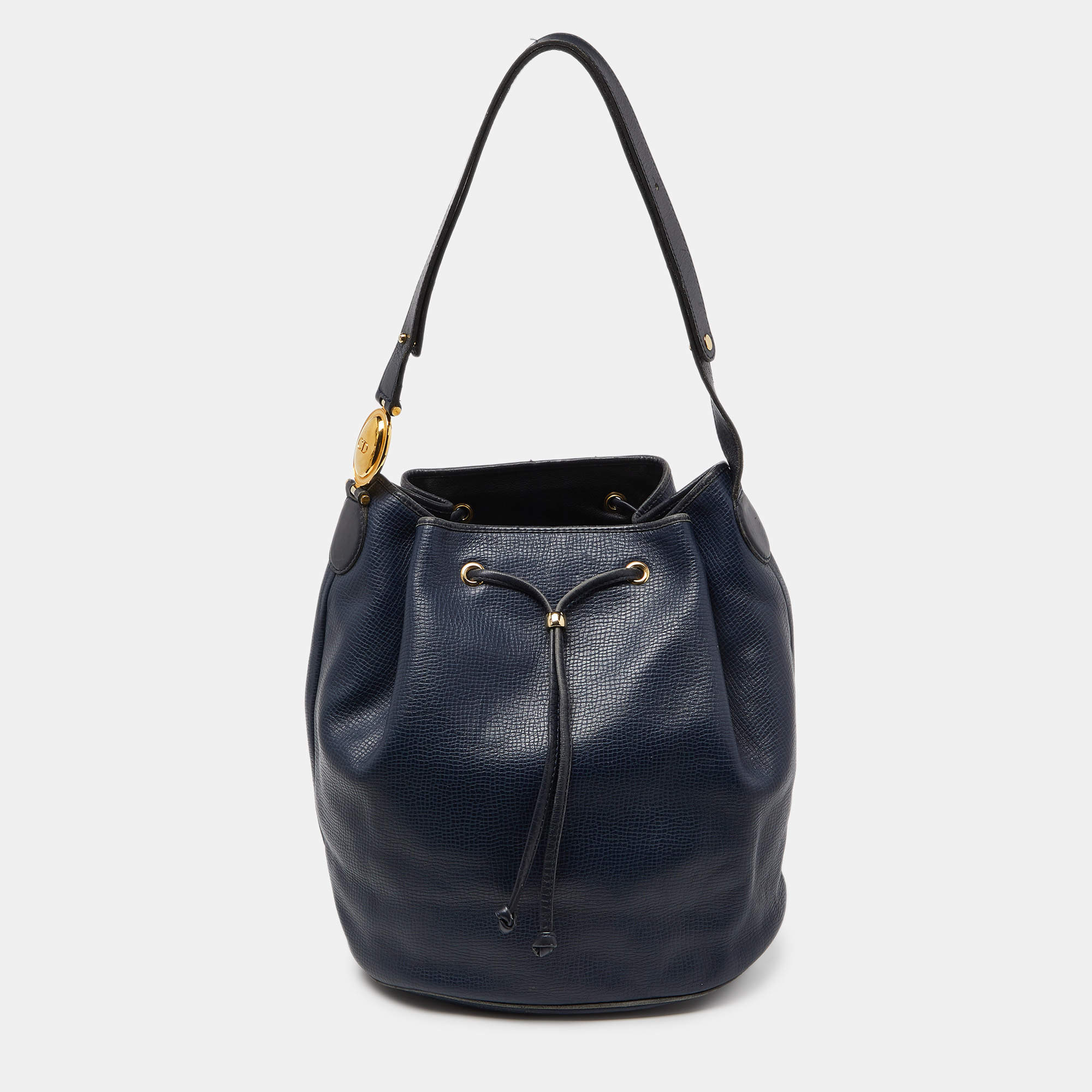 Pre Owned Dior Blue Leather String Bucket Bag