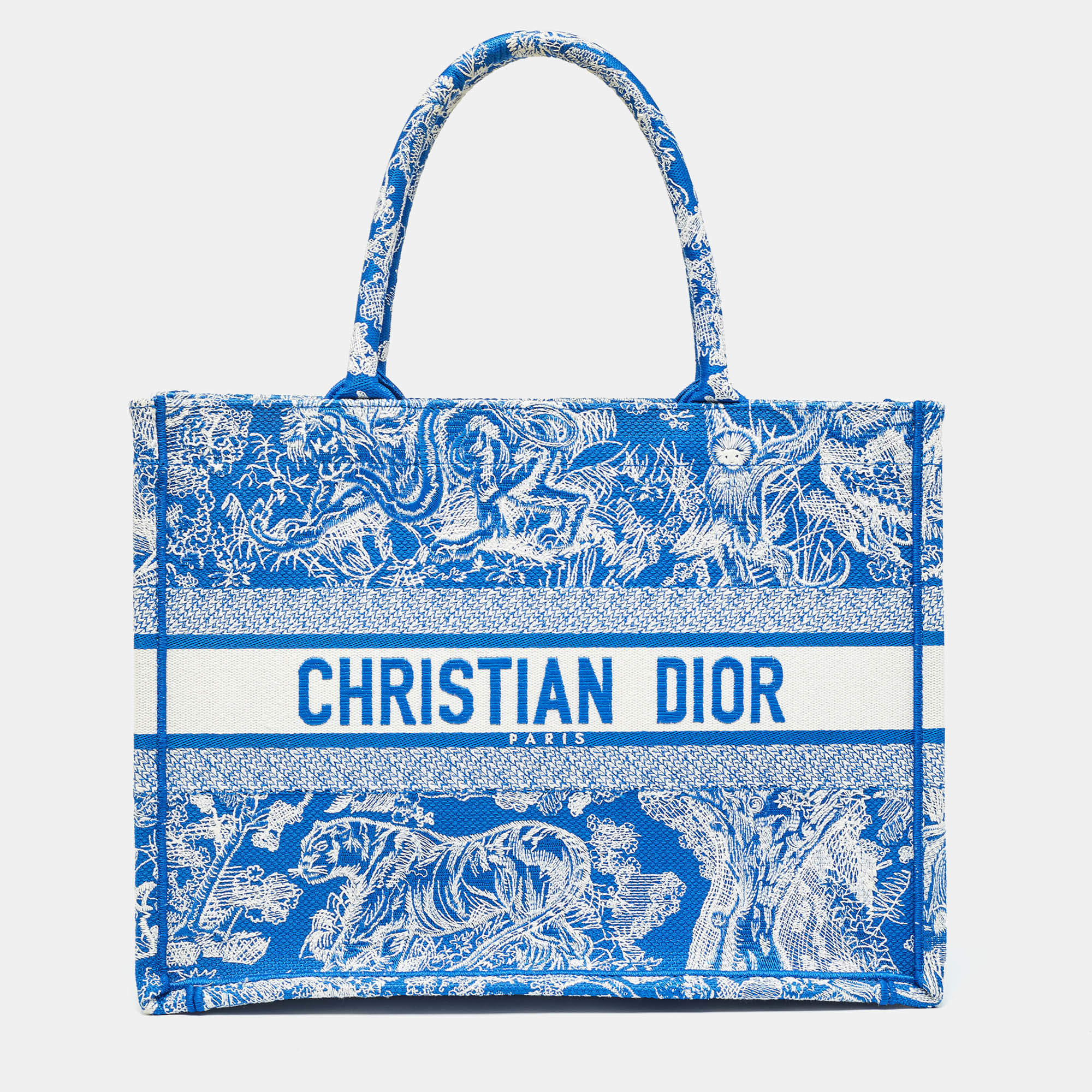 Dior Blue/White Embroidered Canvas Medium Toile de Jouy Book Tote 