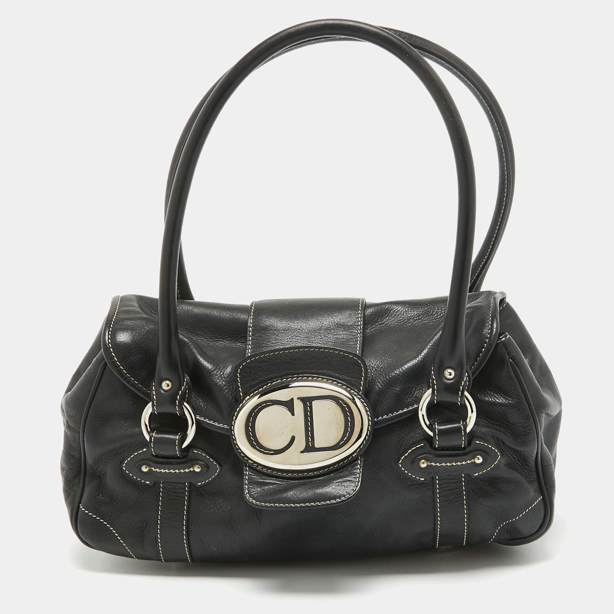 Pre Owned Dior Black Leather St. Germain Flap Satchel