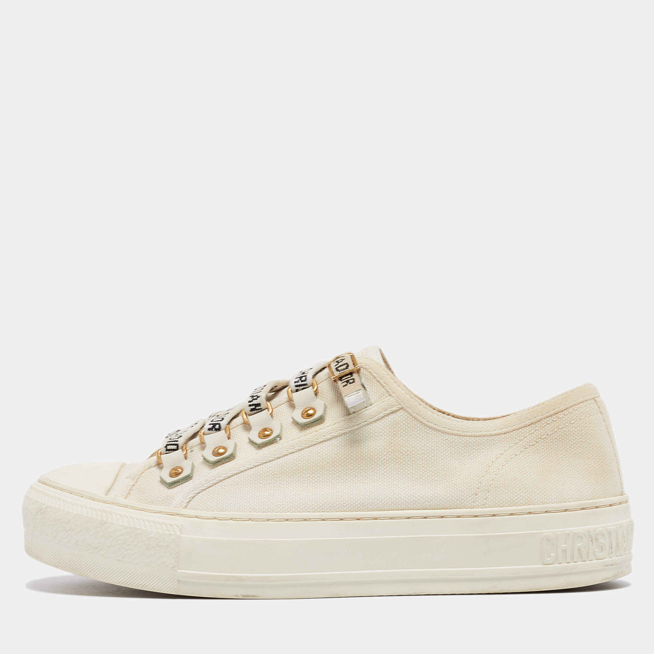 Pre Owned Dior Cream Canvas Walk'n'Dior Sneakers Size 35.5