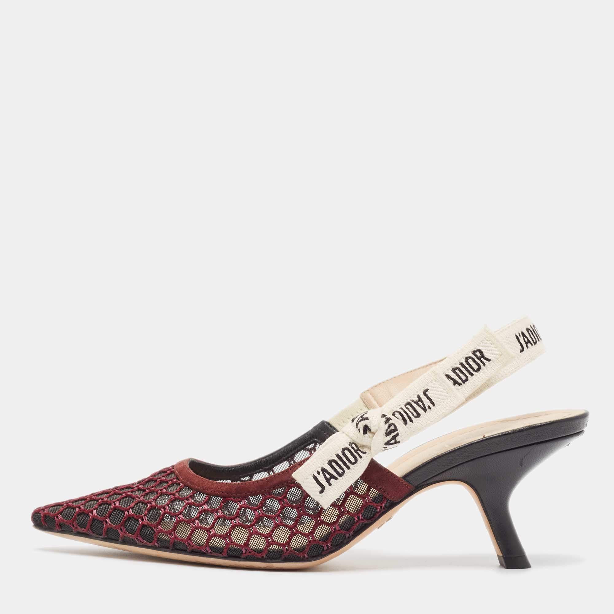 Pre Owned Dior Burgundy Mesh J'adior Slingback Pumps Size 36.5