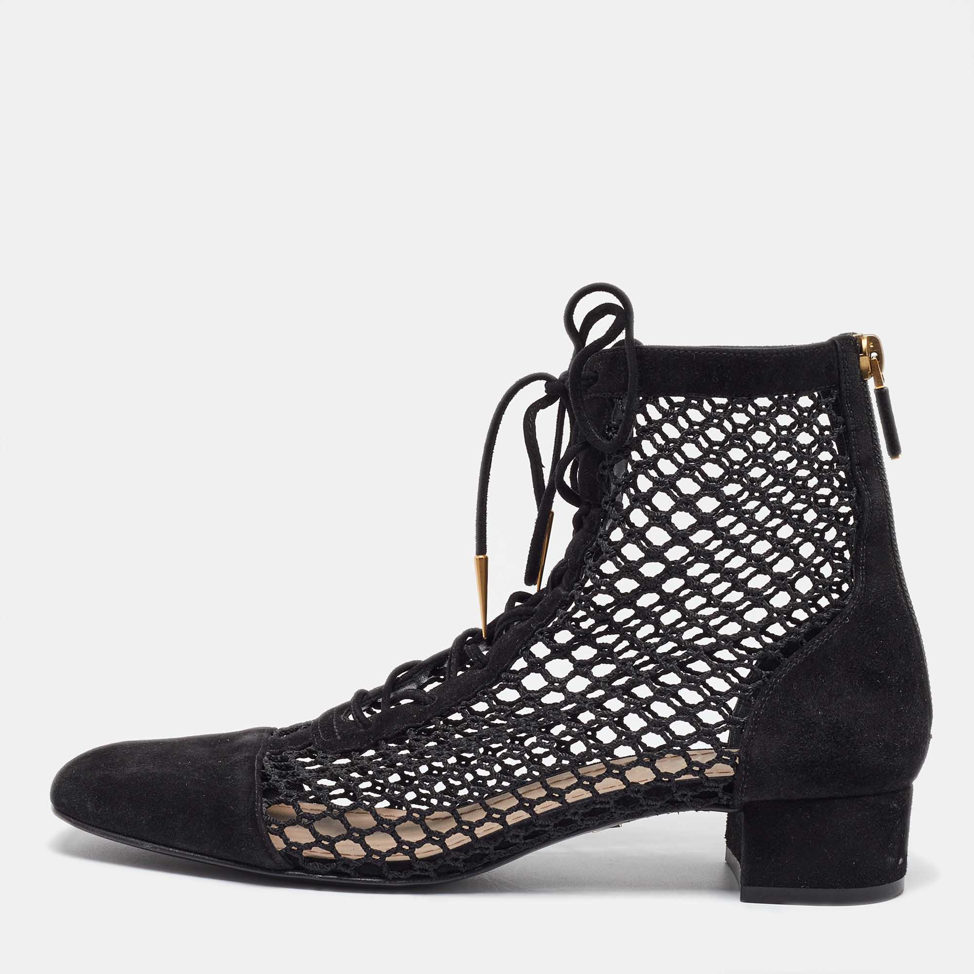 Dior Black Mesh and Suede Naughtily-D Boots Size 37.5