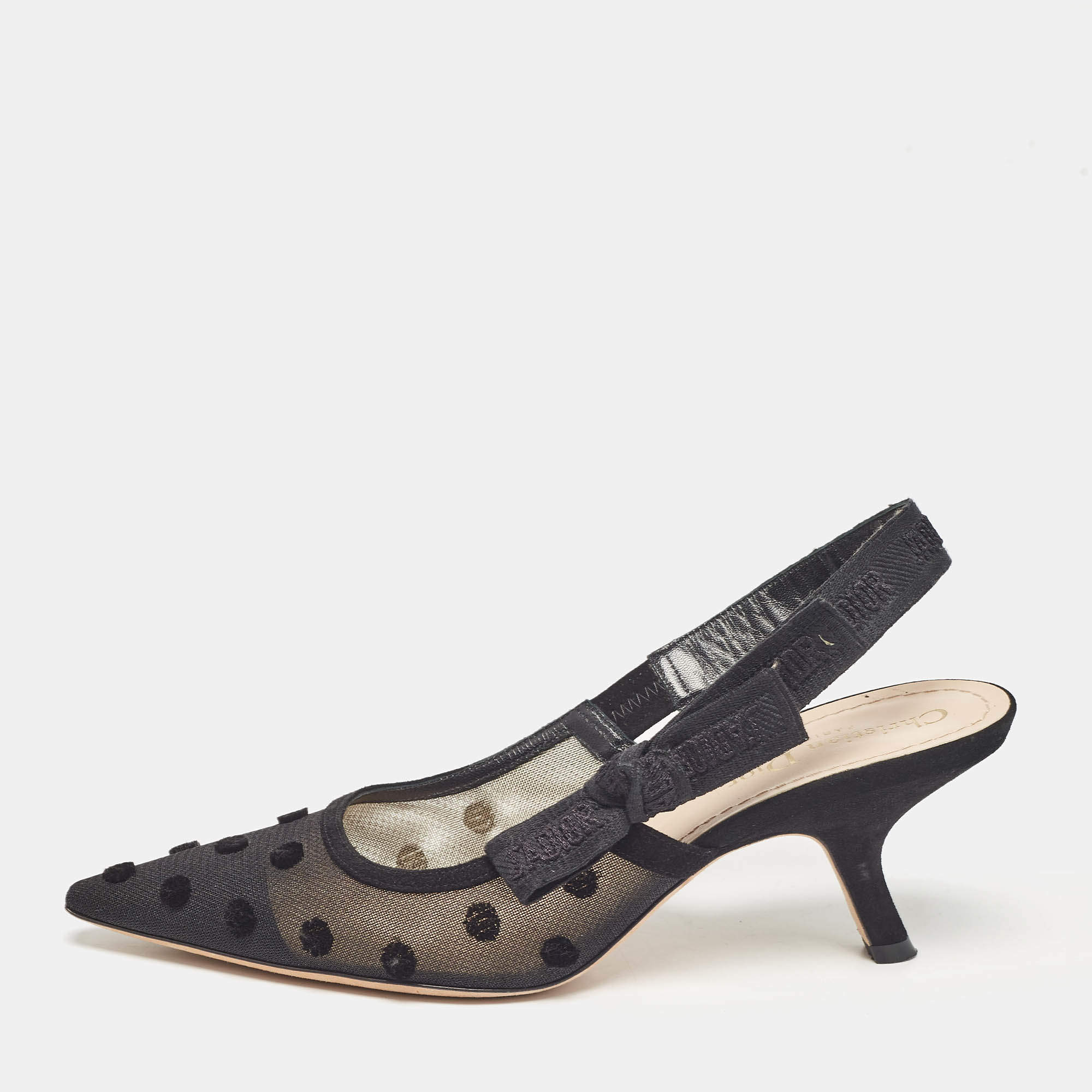 Dior Black Polka Dot Mesh J'adior Pumps Size 39