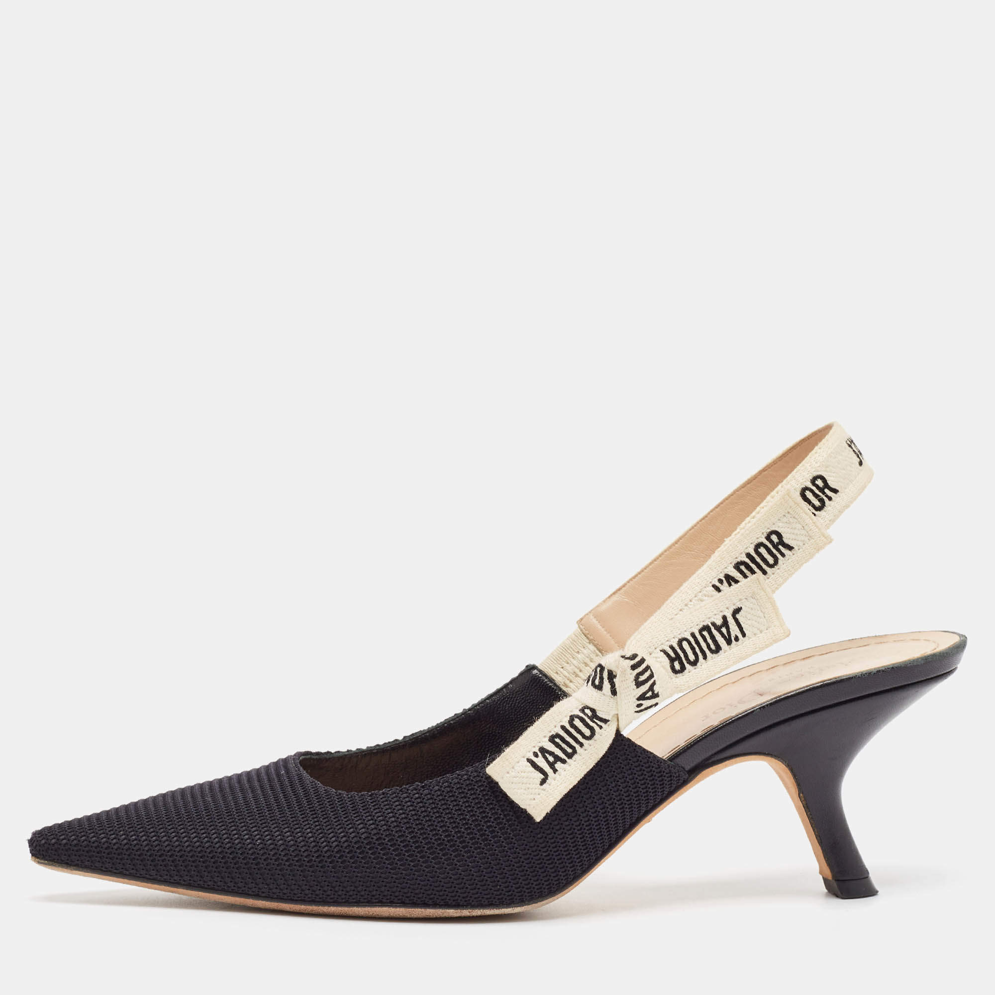 Dior Black Technical Fabric J'adior Slingback Pumps Size 39.5 