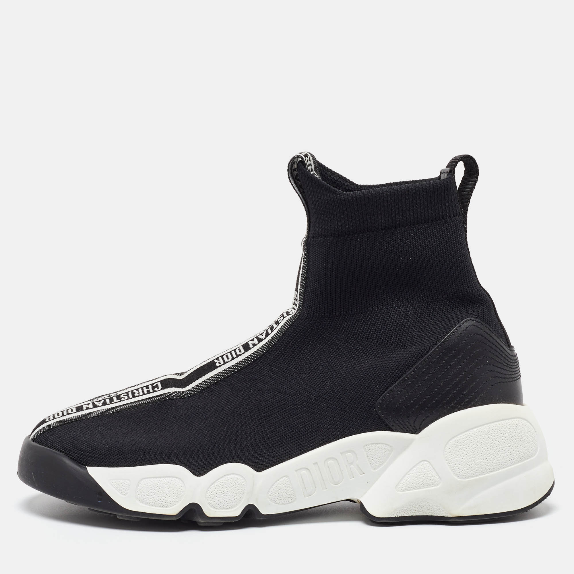 Pre Owned Dior Black Knit Fabric Two Point Zero High Top Sneakers Size 40