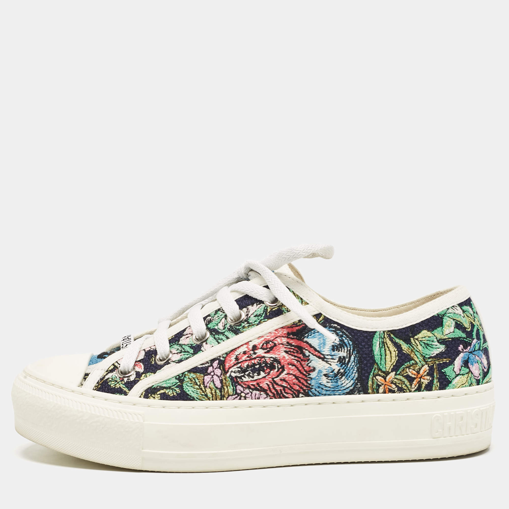 Dior Multicolor Floral Embroidered Canvas Walk'n'Dior Sneakers Size 35