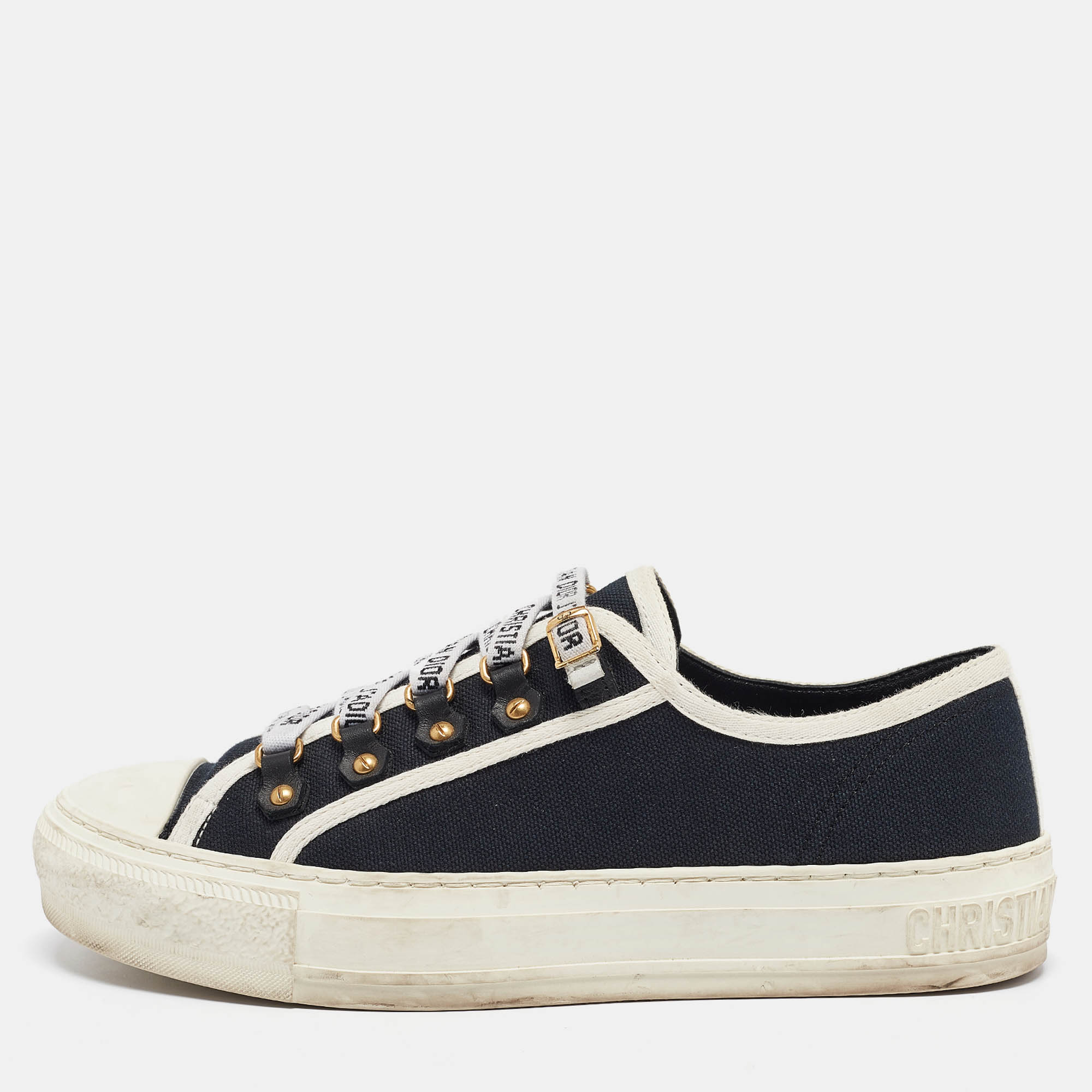 Dior Black/White Canvas Walk'n'Dior Lace Up Sneakers Size 37.5
