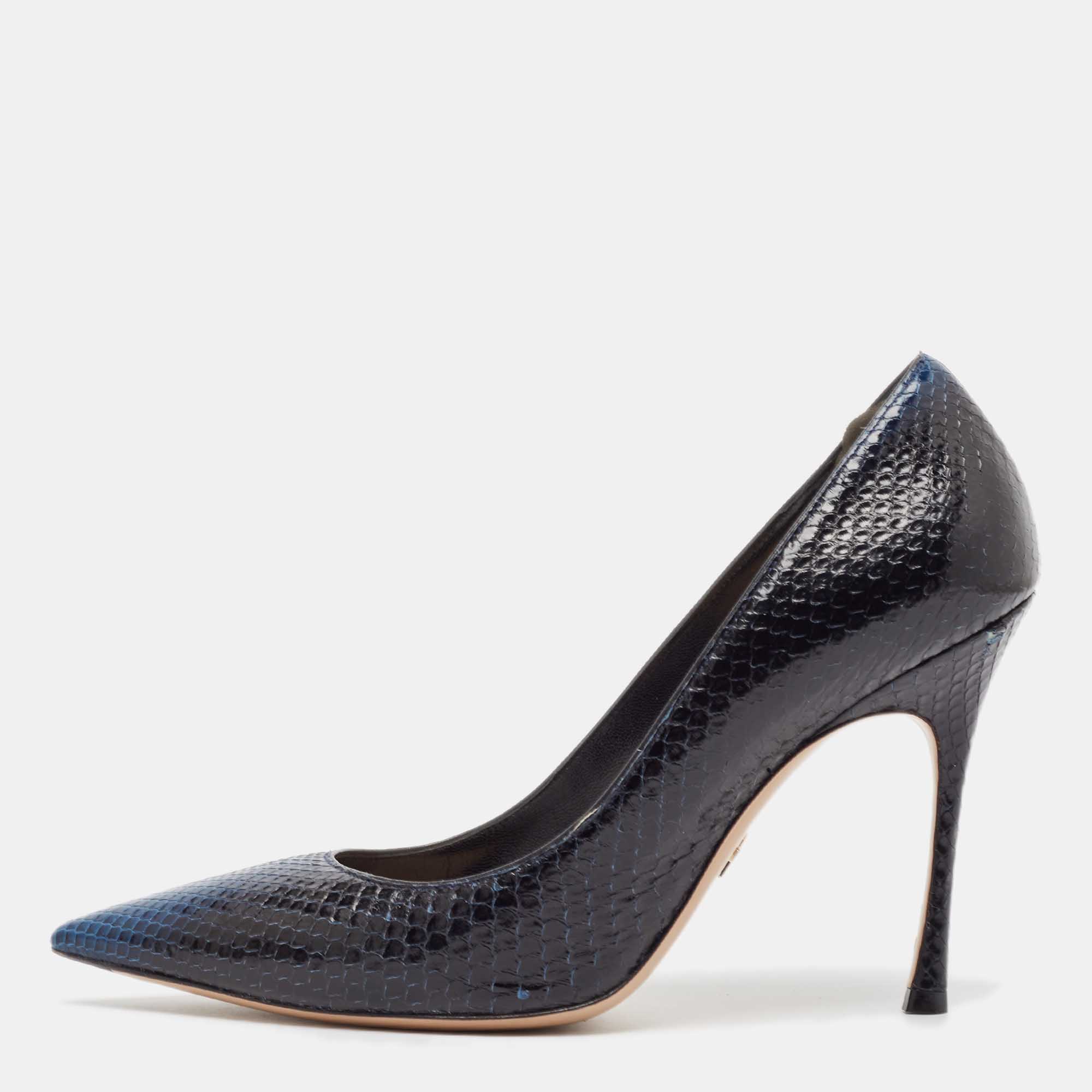 Pre Owned Dior Black/Blue Python Pointed Toe Pumps 40